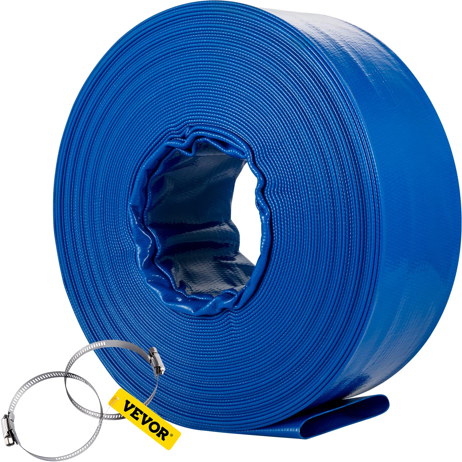 VEVOR 4" PVC Lay Flat Discharge Hose – 105' Heavy Duty Backwash Drain