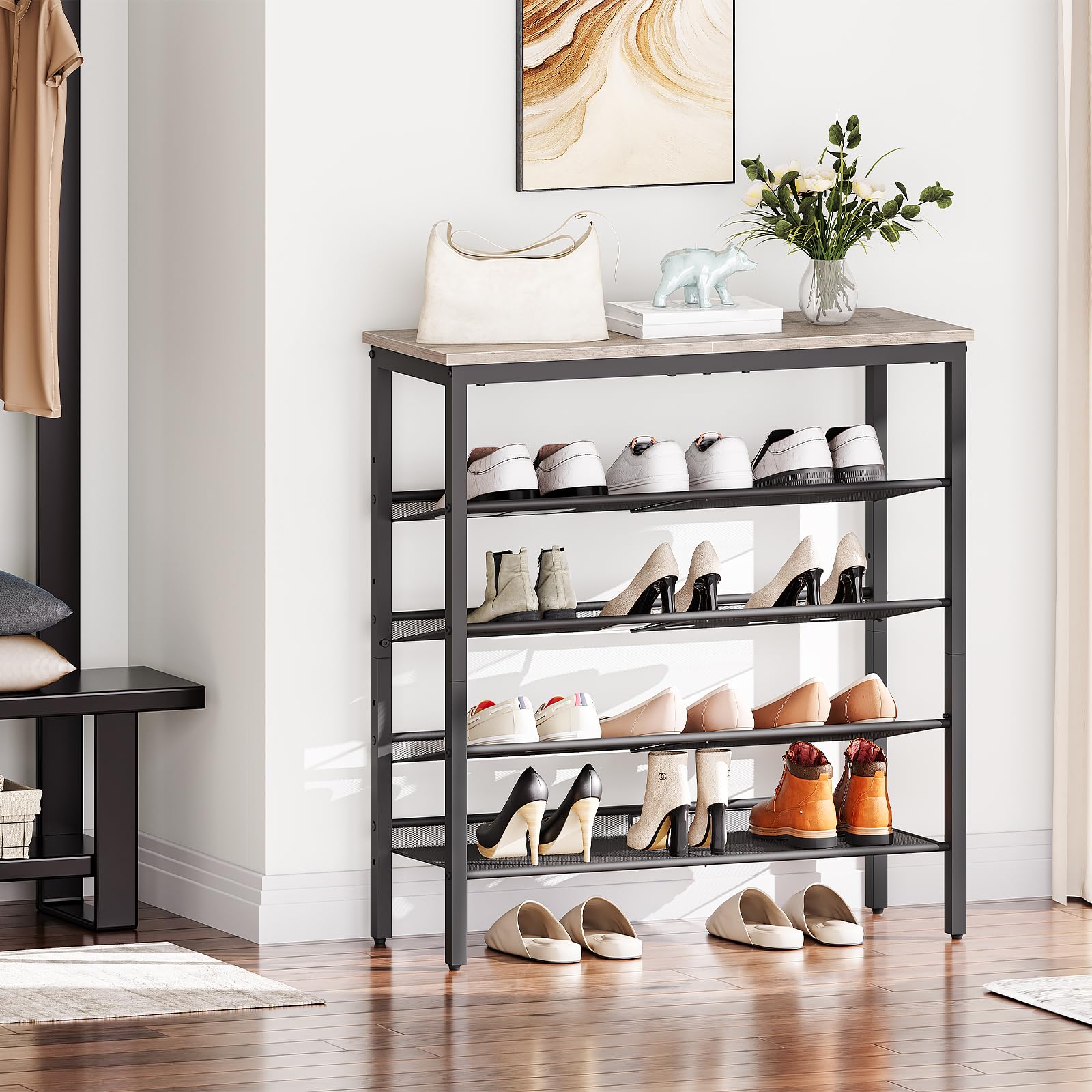 HOOBRO 5-Tier Shoe Rack – Industrial Metal Organizer for 20 Pairs