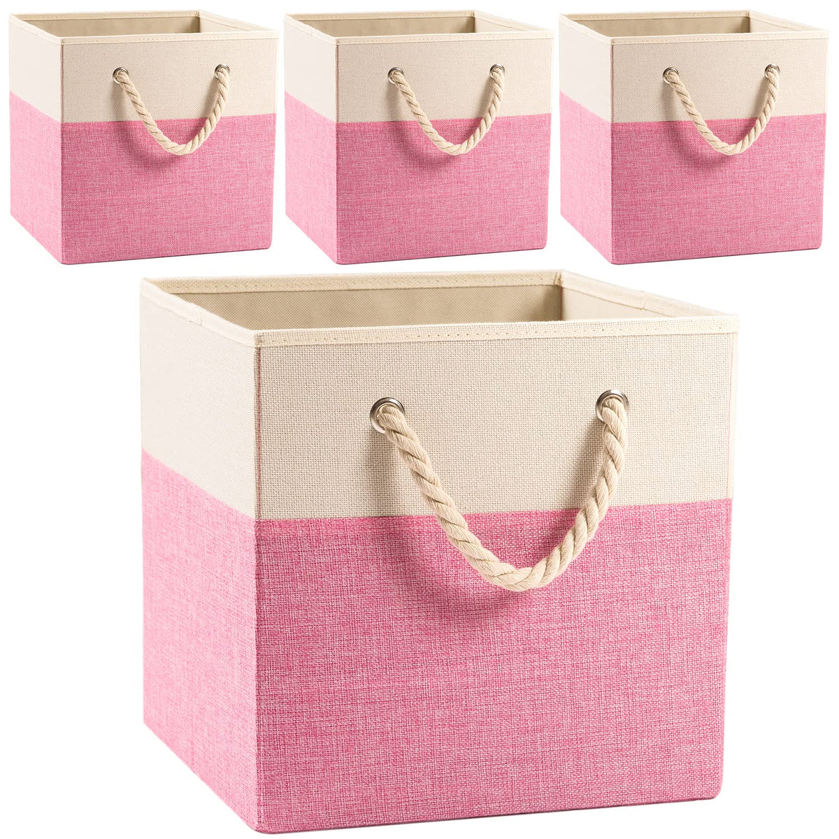Prandom Foldable Cube Storage Bins 28x28x28cm 4-Pack Fabric Linen Storage Baskets Cubes Drawer with Cotton Handles Organizer for Shelves Closet - image 1