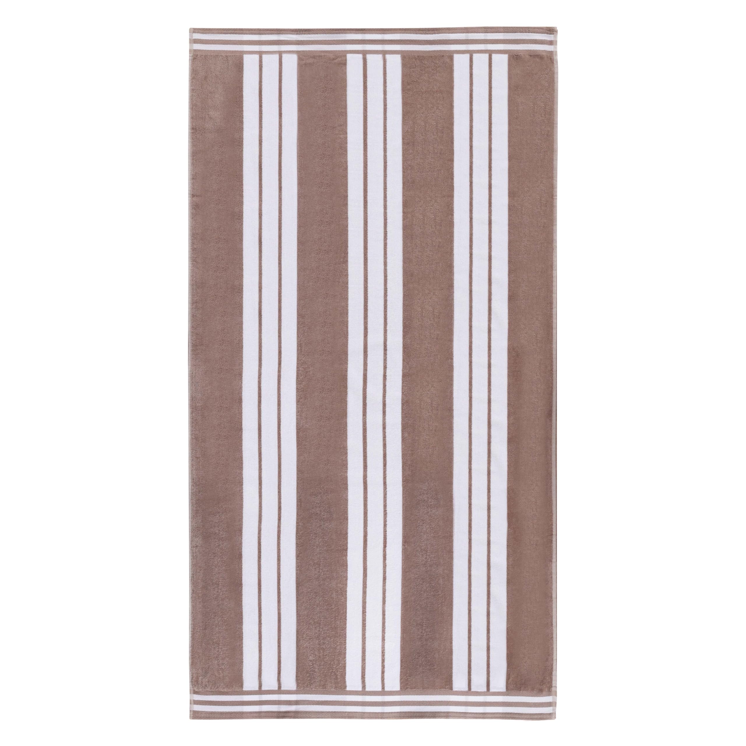 Combed Cotton Oversized Beach Towel – Taupe Cabana Stripe