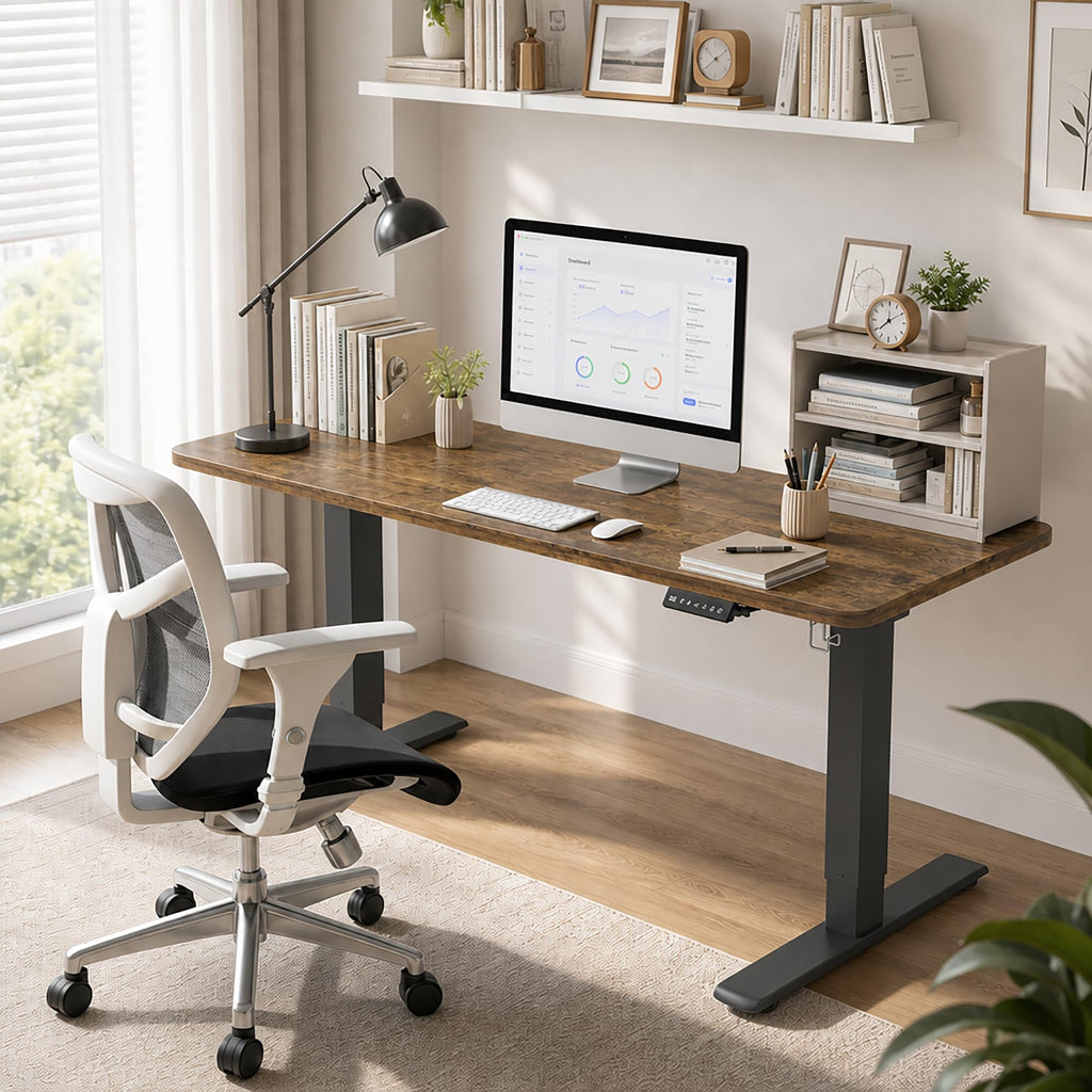 JUMMICO Electric Desk Standing Desk Height Adjustable Desk 140x60cm Brown - image 2