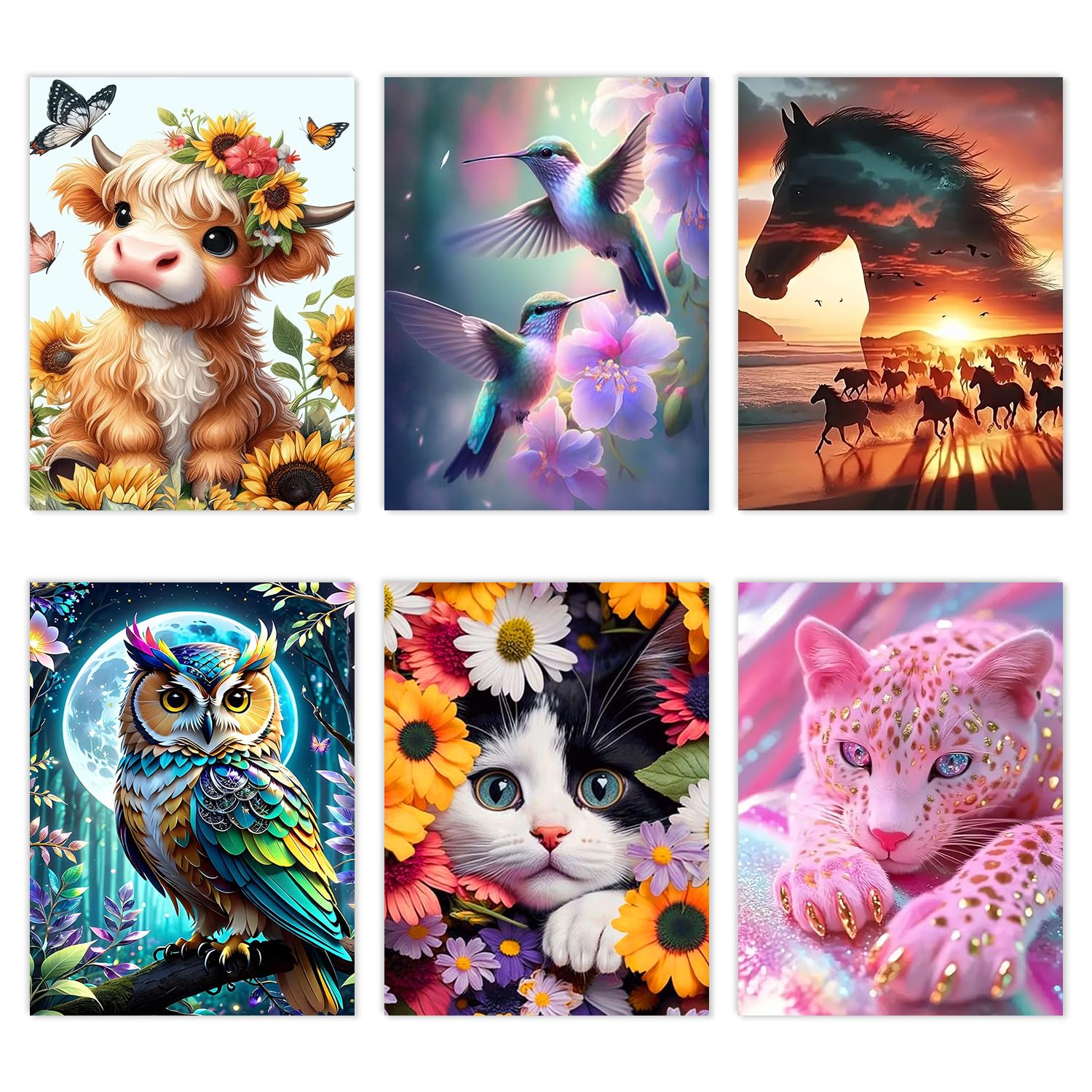 Jolof Store 6 Pack Animal Diamond Painting Kits for Adults – 5D Gem Art