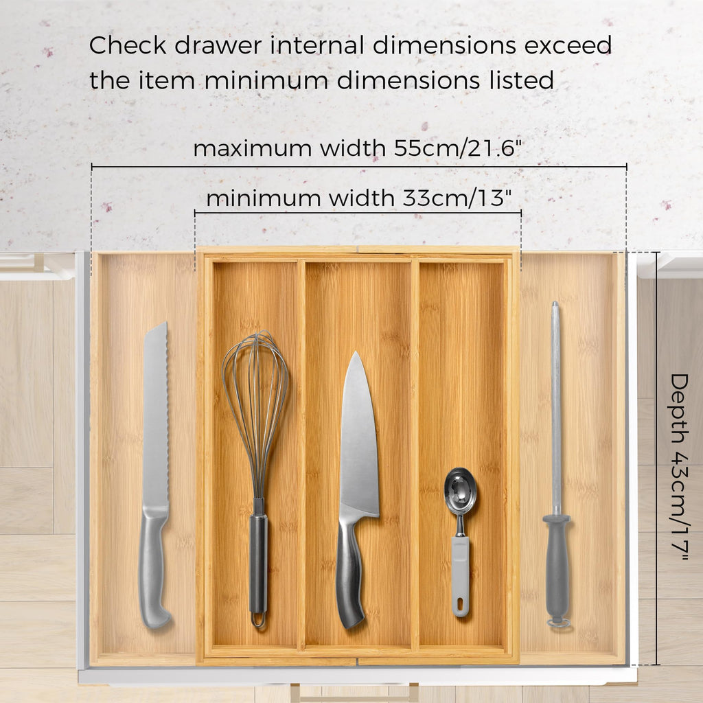 Utoplike Bamboo Cutlery Tray | Expandable Drawer Organiser for Silverware