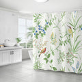WELTRXE Mildew Resistant Shower Curtain | Green Tropical Leaf & Bird