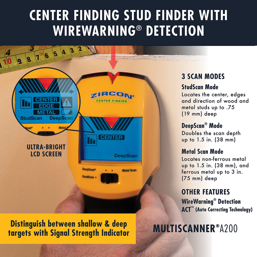 Zircon MultiScanner A200 Wall Scanner | Stud Finder & AC Wire Detector