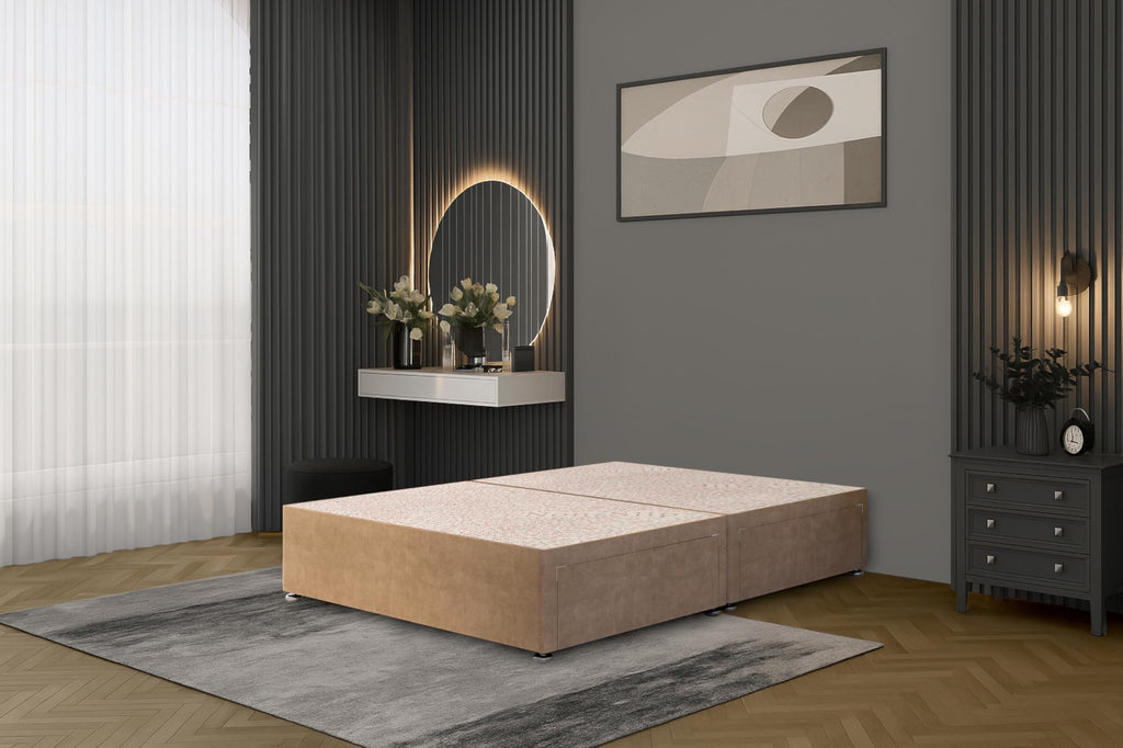 Bed Centre Flexby Divan Bed Base Only with 2 Drawers Same Side, No Headboard - Available in 3FT, 4FT, 5FT & 6FT 3FT Single, Plush Beige Fabric