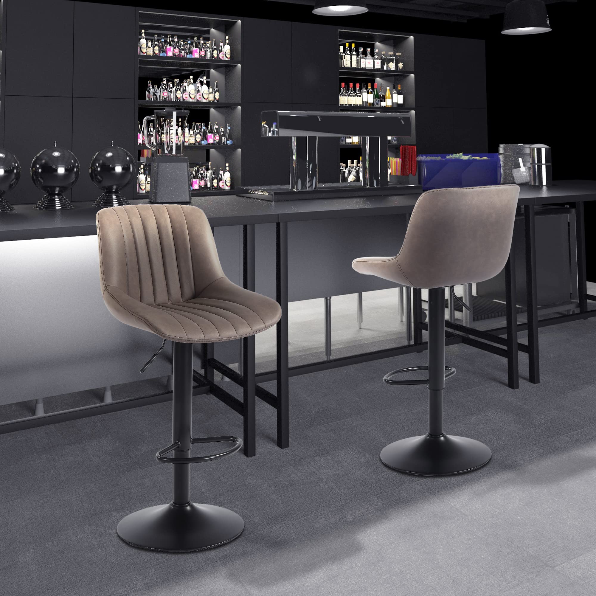 Youhauchair Swivel Bar Stool | Adjustable PU Leather Counter Stool, Brown