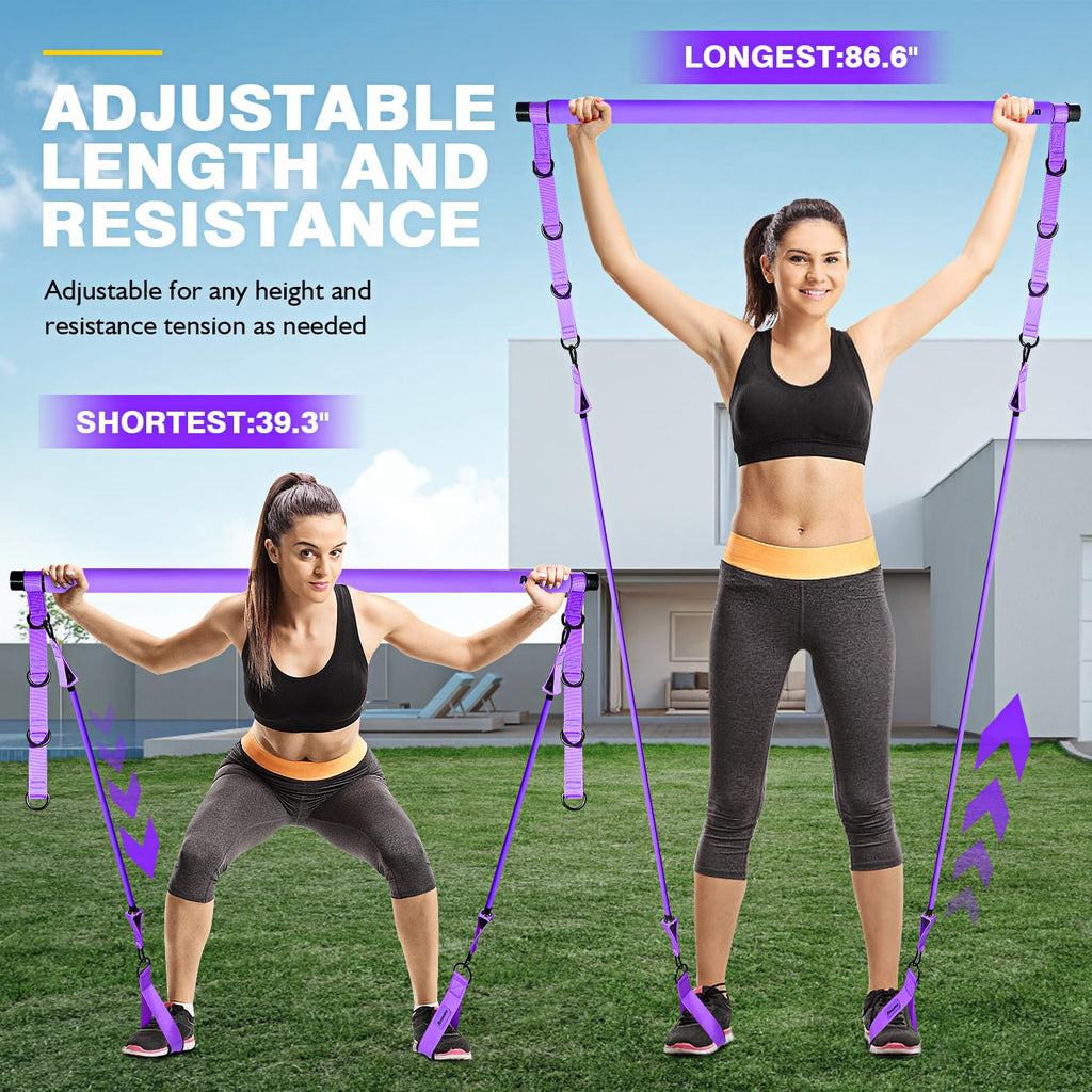 Pilates Bar Kit | Adjustable Resistance Bands Home Gym Set