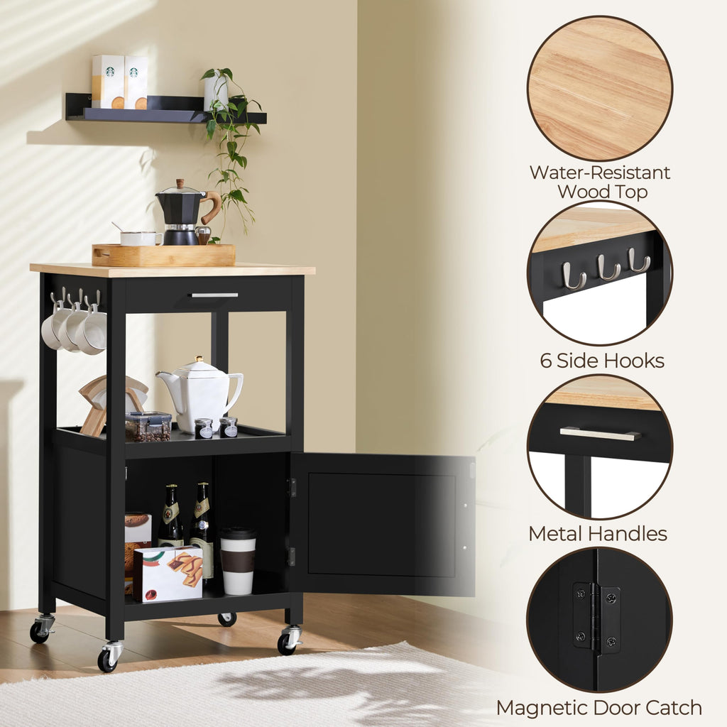 Yaheetech Rolling Kitchen Storage Trolley Cart with Cabinet, Drawer Black - image 5