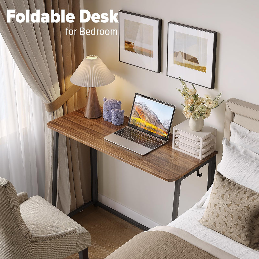 WOHOMO Folding Desk, 100cm Computer Table for Home Office, Rustic Walnut - image 4