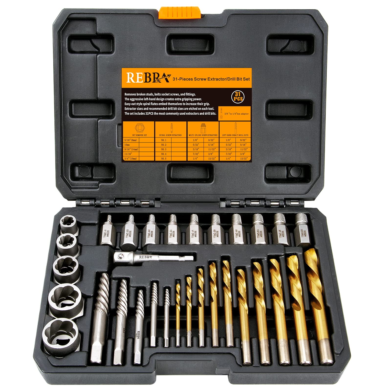 31-Piece Screw Extractor Set | Cr-Mo & HSS Steel Bolt Remover
