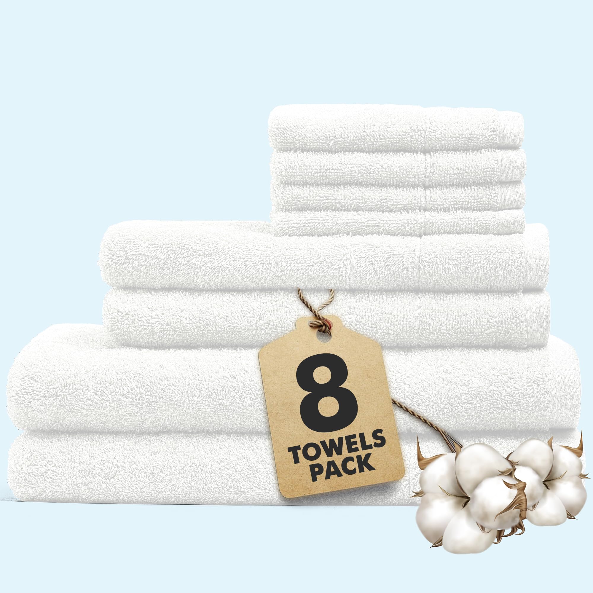 Novo Home 8-Piece Cotton Bath Towel Set – Soft & Quick Dry White