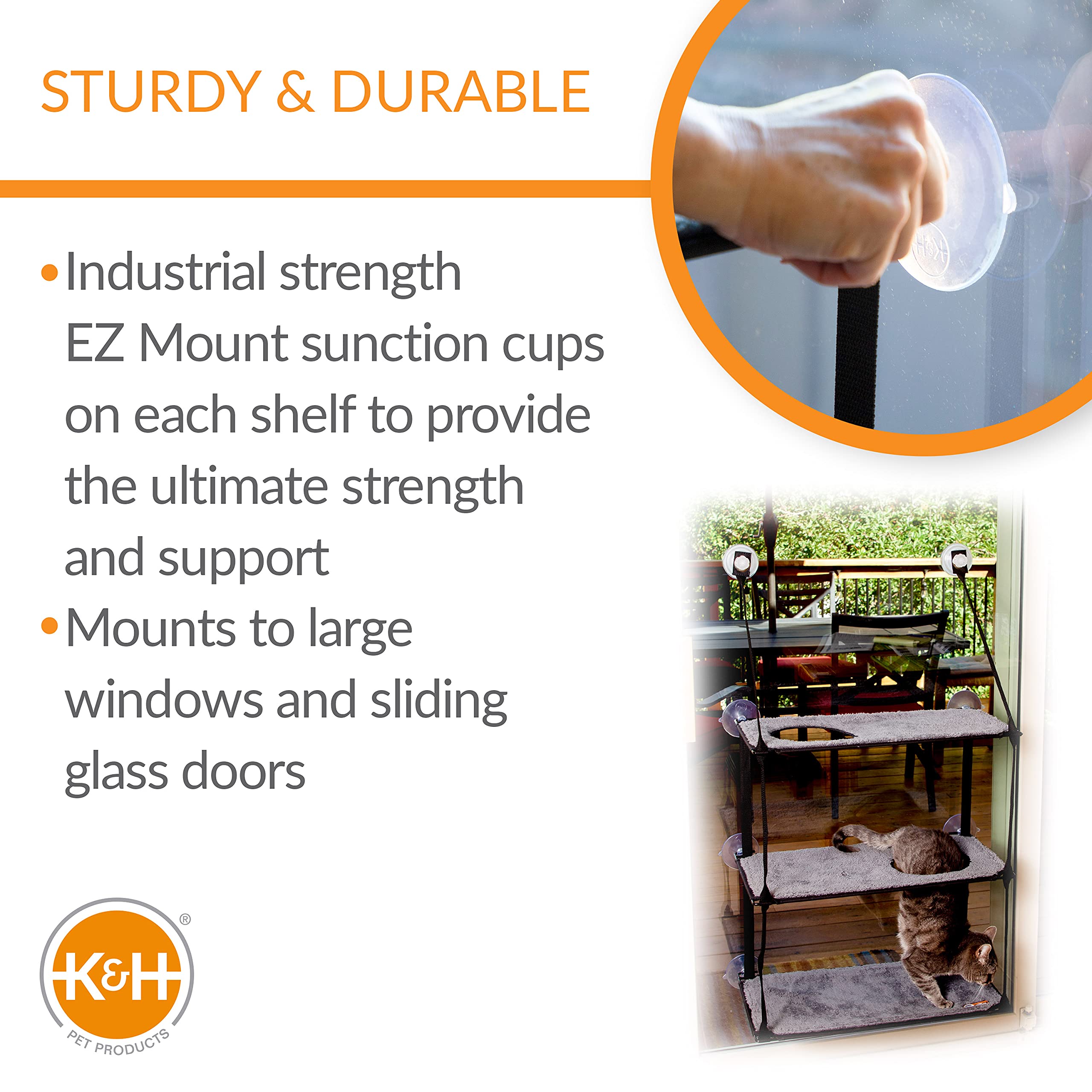 K&H Pet Products EZ Mount Triple Stack Window Cat Perch - Gray, 3 Levels