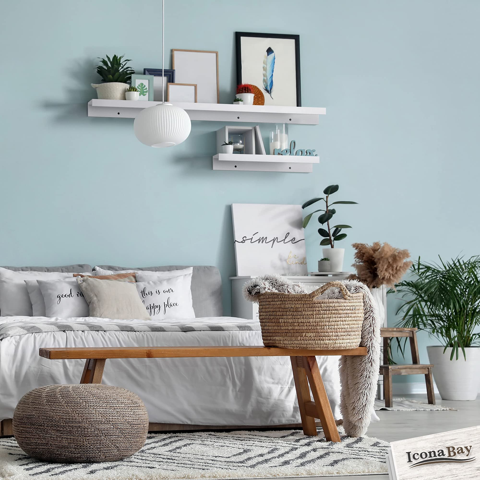 Icona Bay 36" Floating Shelves, Set of 3 – Powder White Picture Ledges