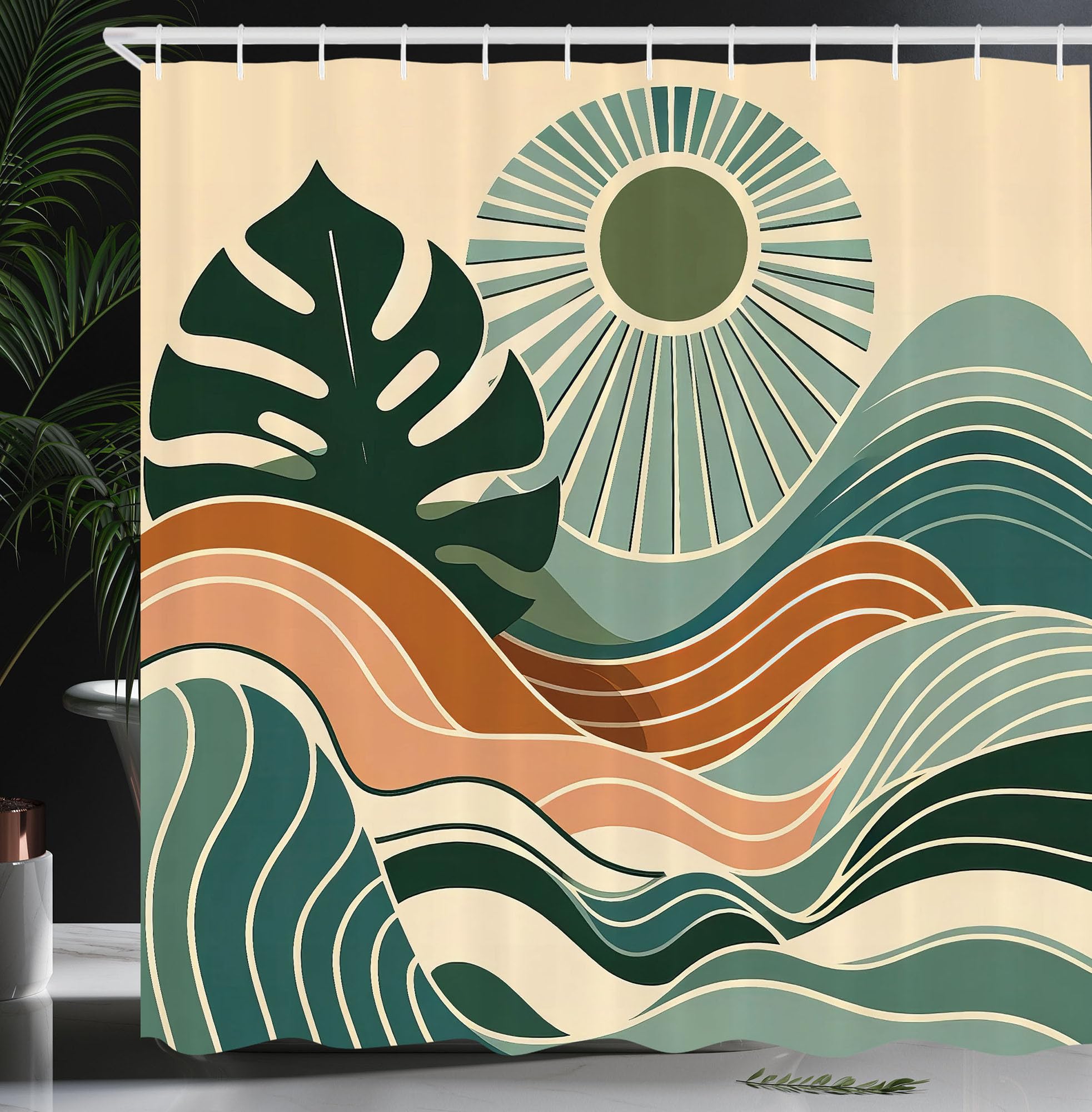 Abakuhaus Monstera Shower Curtain | Abstract Boho Fabric Decor | 175x200cm