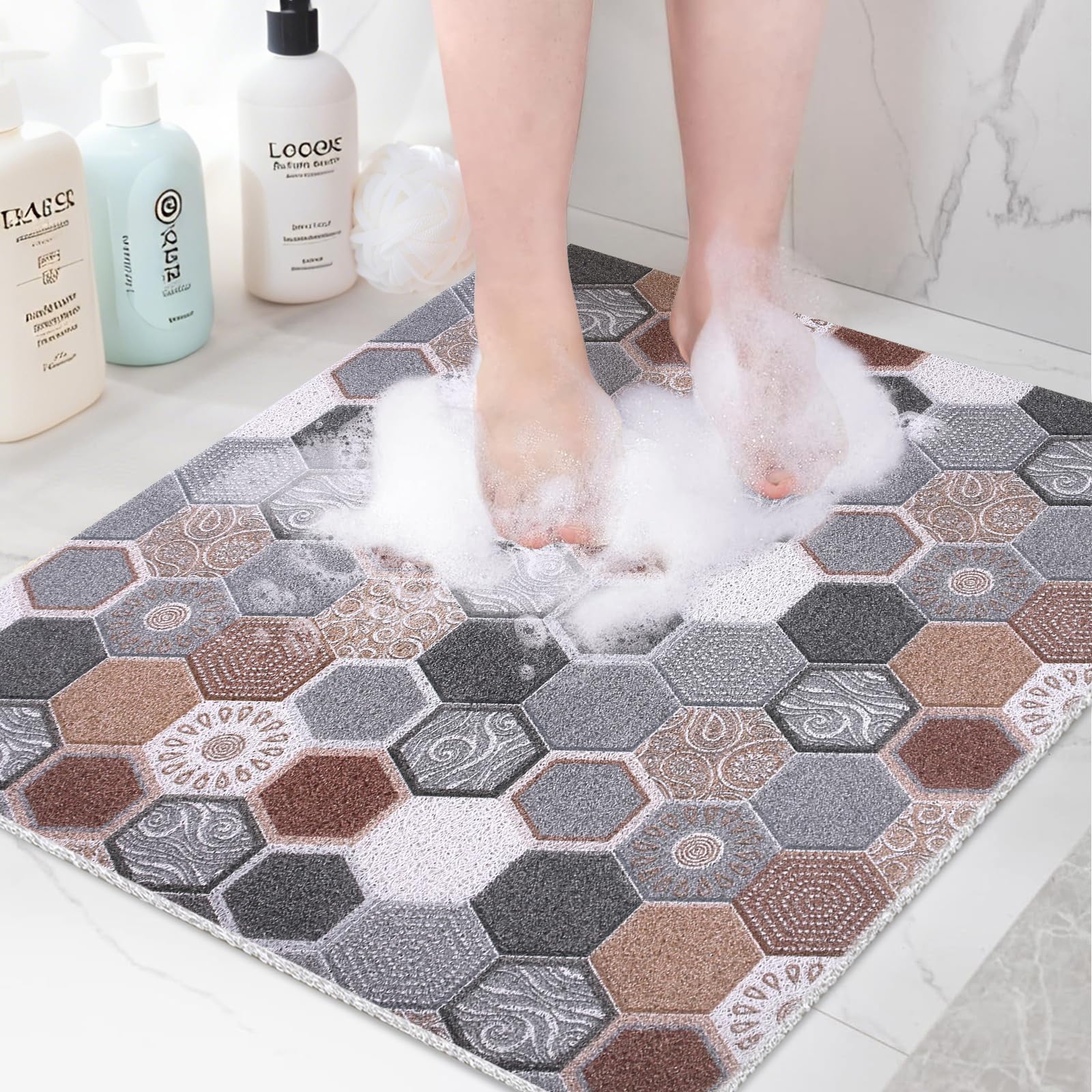 Square Loofah Shower Mat – 80x80cm Non-Slip Quick Dry Pad