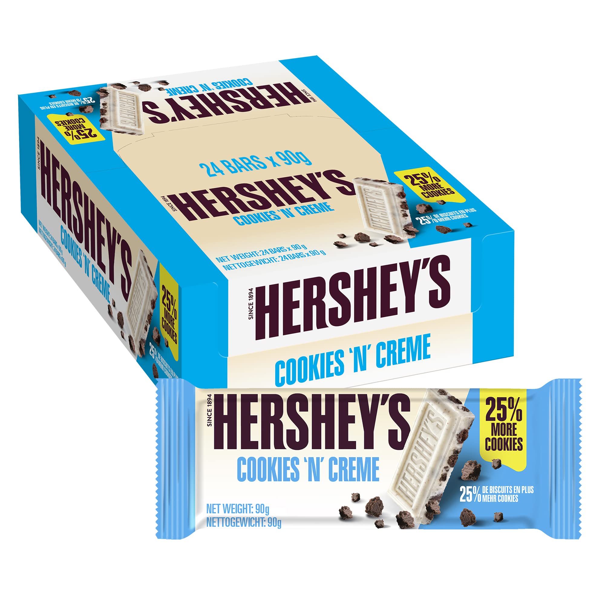 Hershey's Cookies 'n' Crème White Chocolate Bars - 24 x 90g Bulk Pack