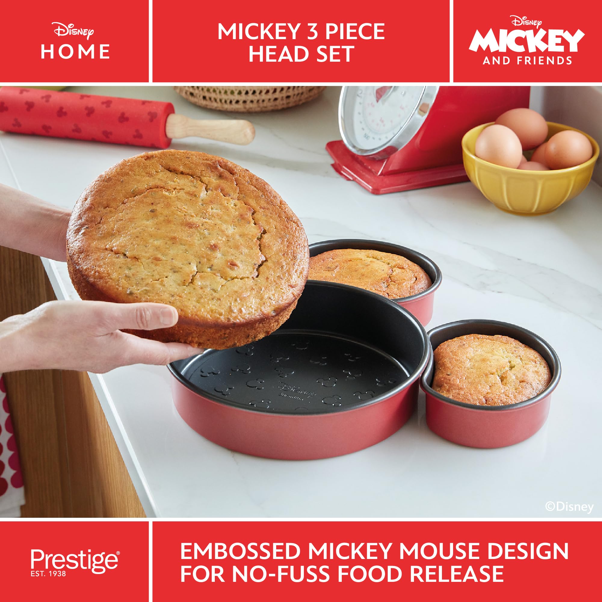 Disney Mickey Mouse 3-Piece Bakeware Set – Cake Tin & Spatulas