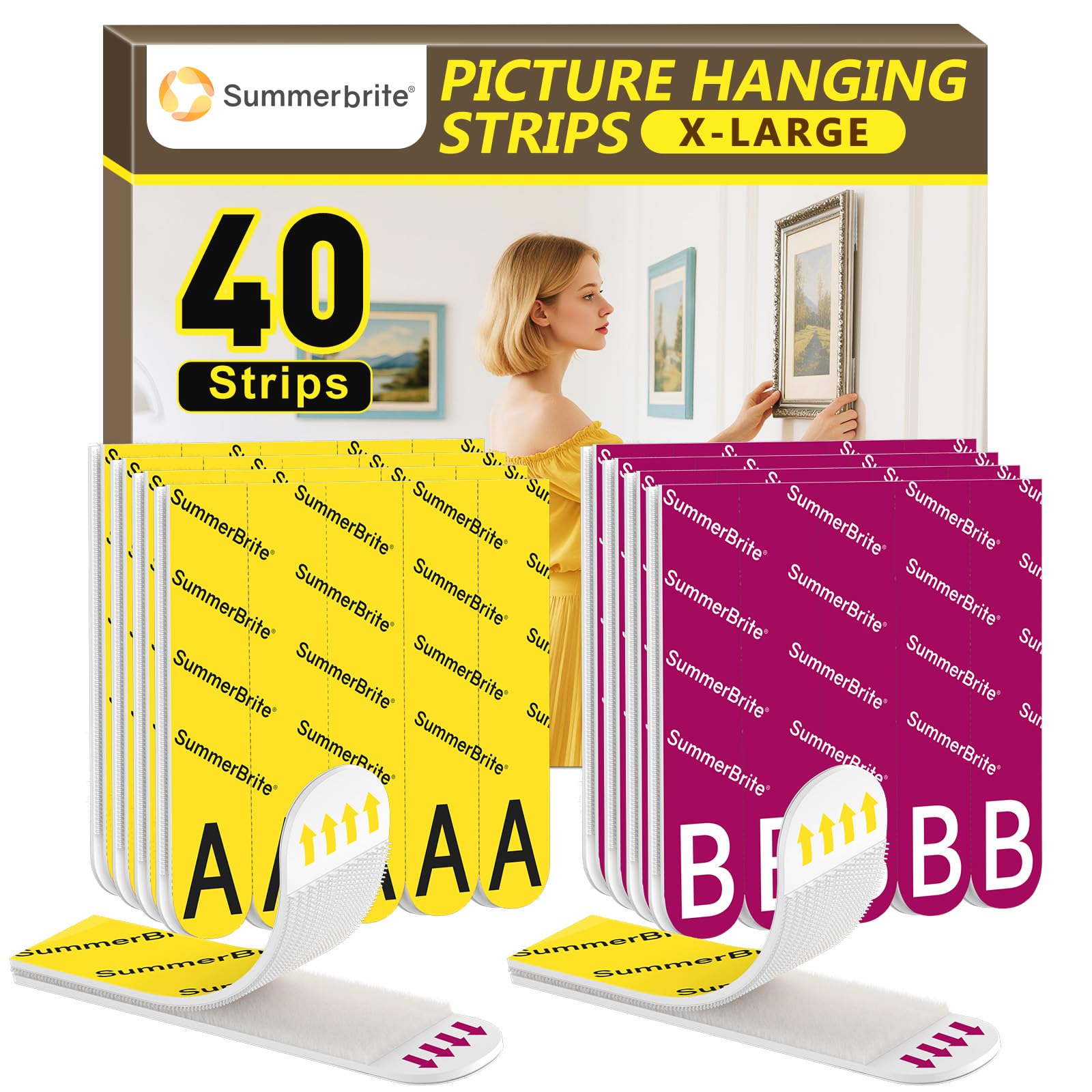 Summerbrite Heavy Duty Picture Hanging Strips – Damage Free XL, 20 Pairs