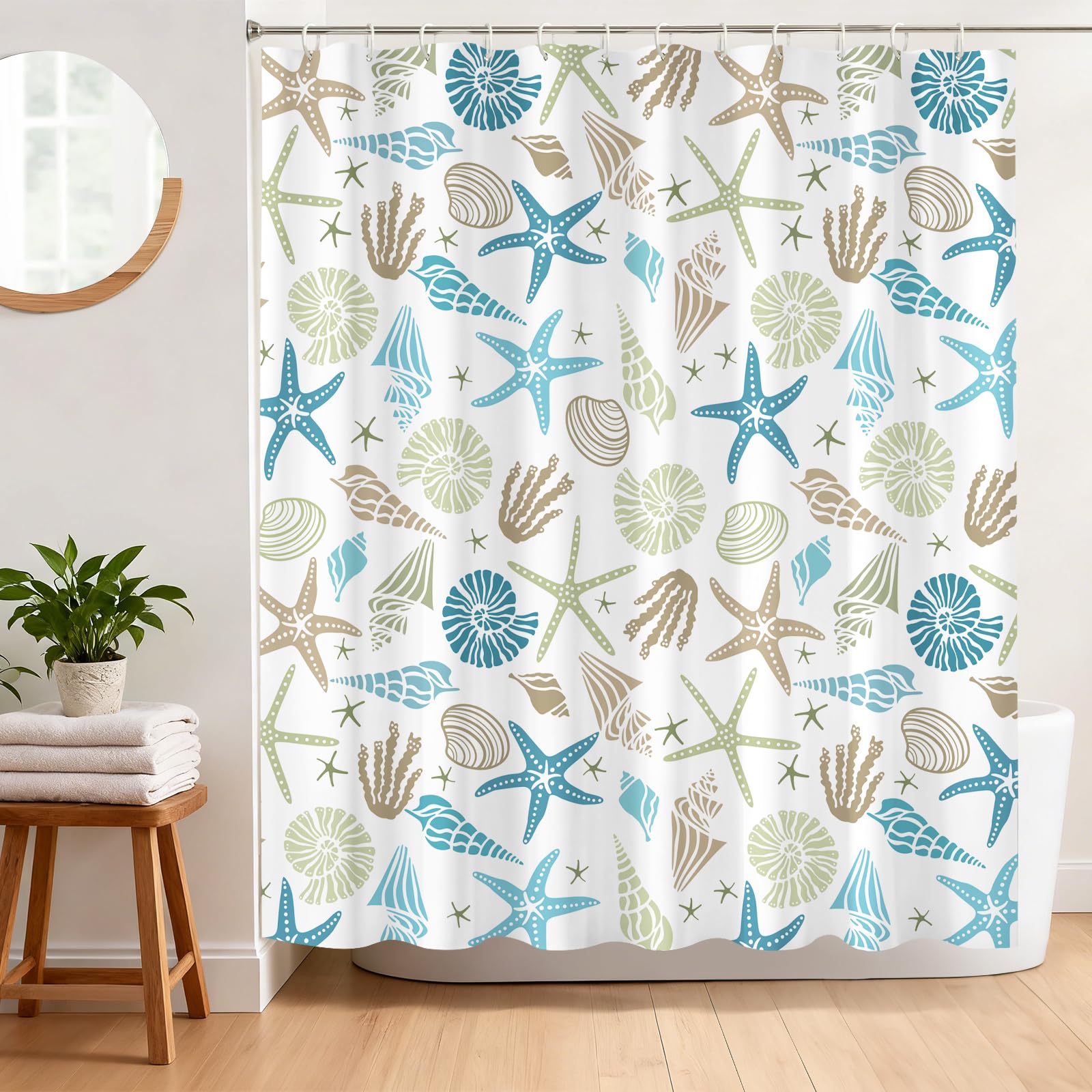 BREASOME Ocean Theme Shower Curtain | Waterproof Polyester Starfish Decor