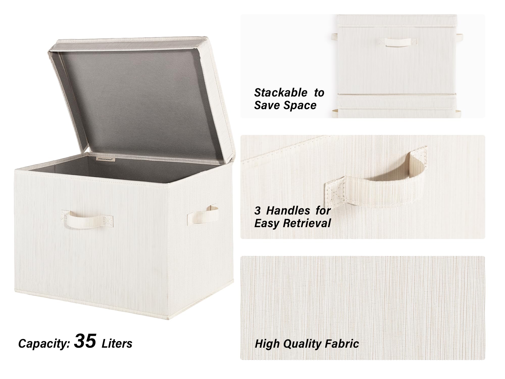 StorageWorks Fabric Closet Storage Bins with Lids – Jumbo 2-Pack, Beige