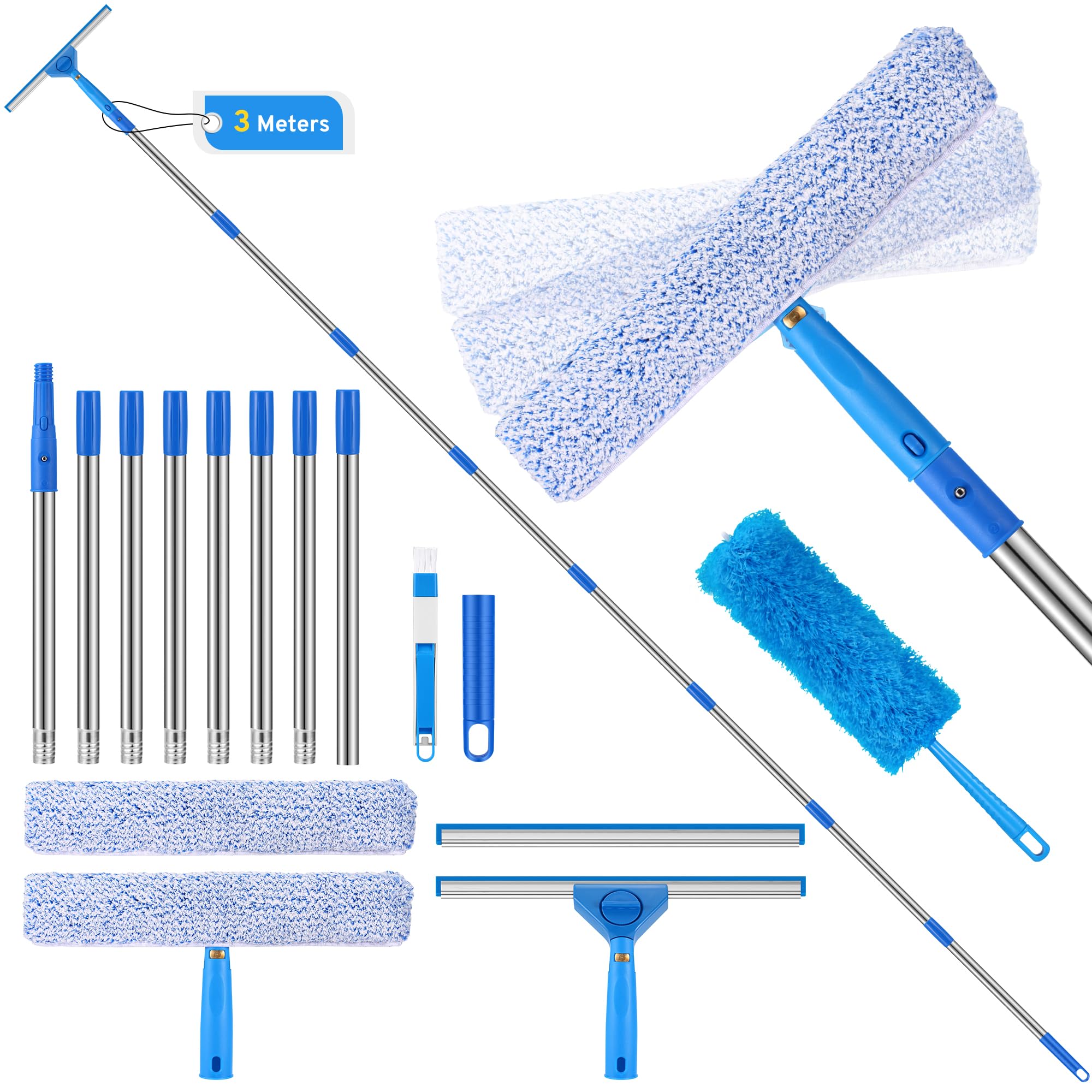 COZCLAM 3m Window Squeegee Cleaner Kit | 3-in-1 Telescopic Pole Tool