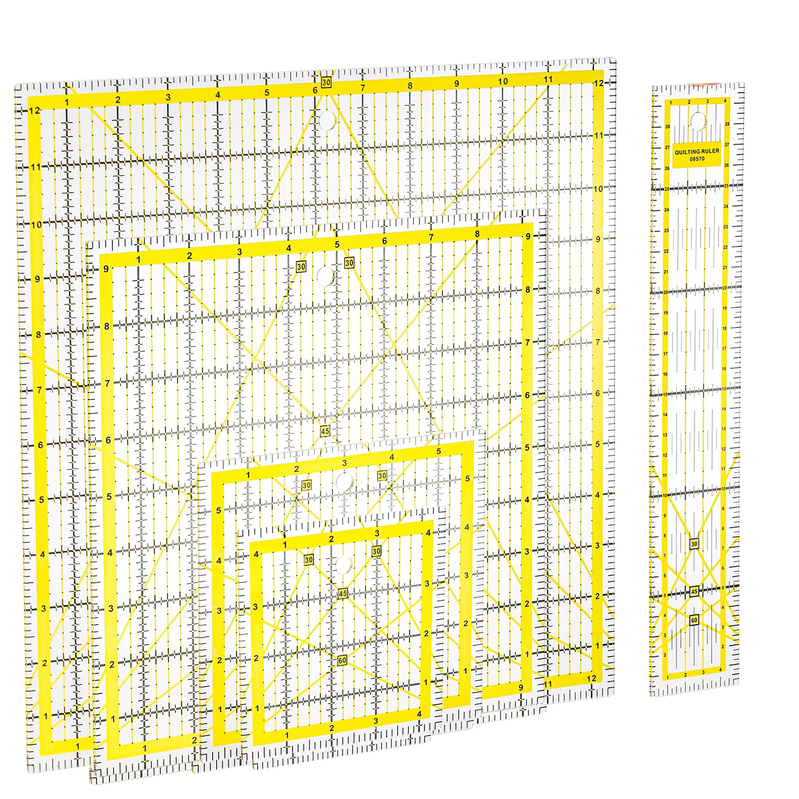 Suwimut 5-Piece Acrylic Quilting Ruler Set | Clear Sewing Grid Templates