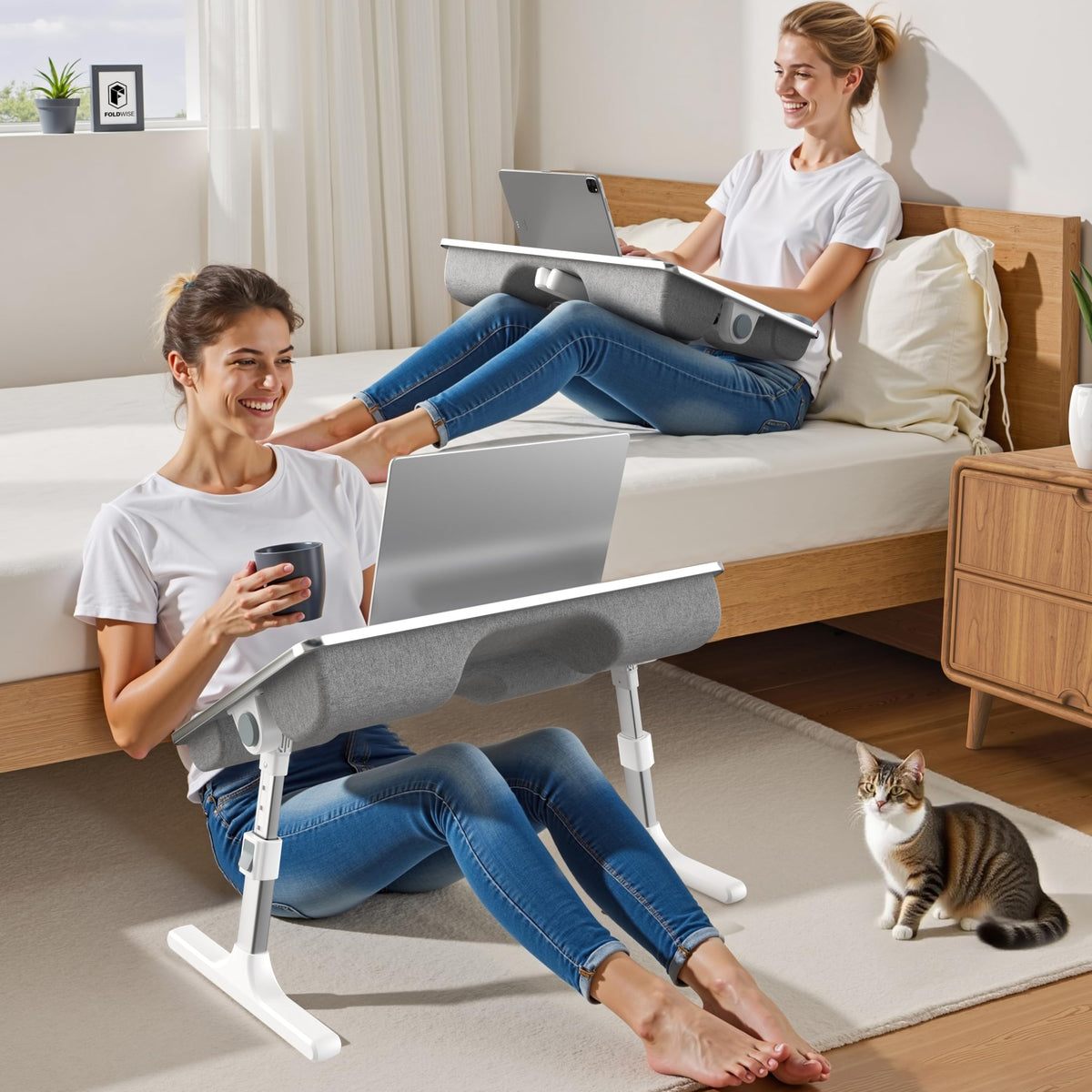 FoldWise 2-in-1 Bed Table & Lap Desk - Soft Cushions, Foldable Laptop Tray - image 3