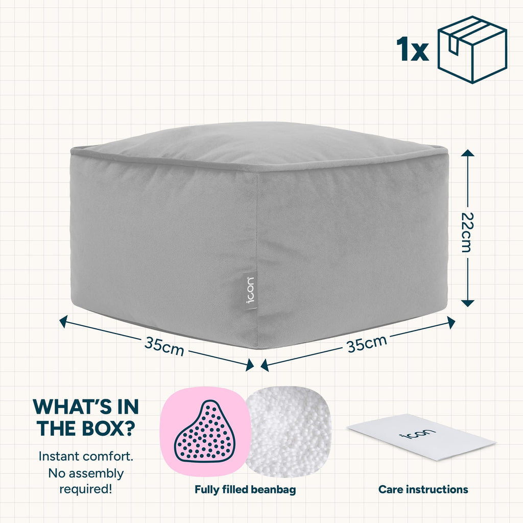 icon Amara Velvet Small Bean Bag Footstool with Filling Included, Teal
