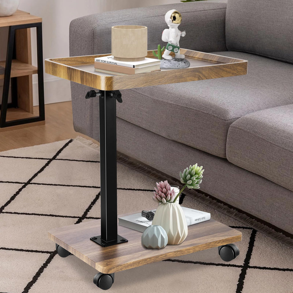 Turmegtt Adjustable Side Table C Shaped Side Table with Wheels - image 1