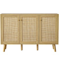 Skokliz Modern Rattan Sideboard - 3-Door Wood Buffet Cabinet with Shelves