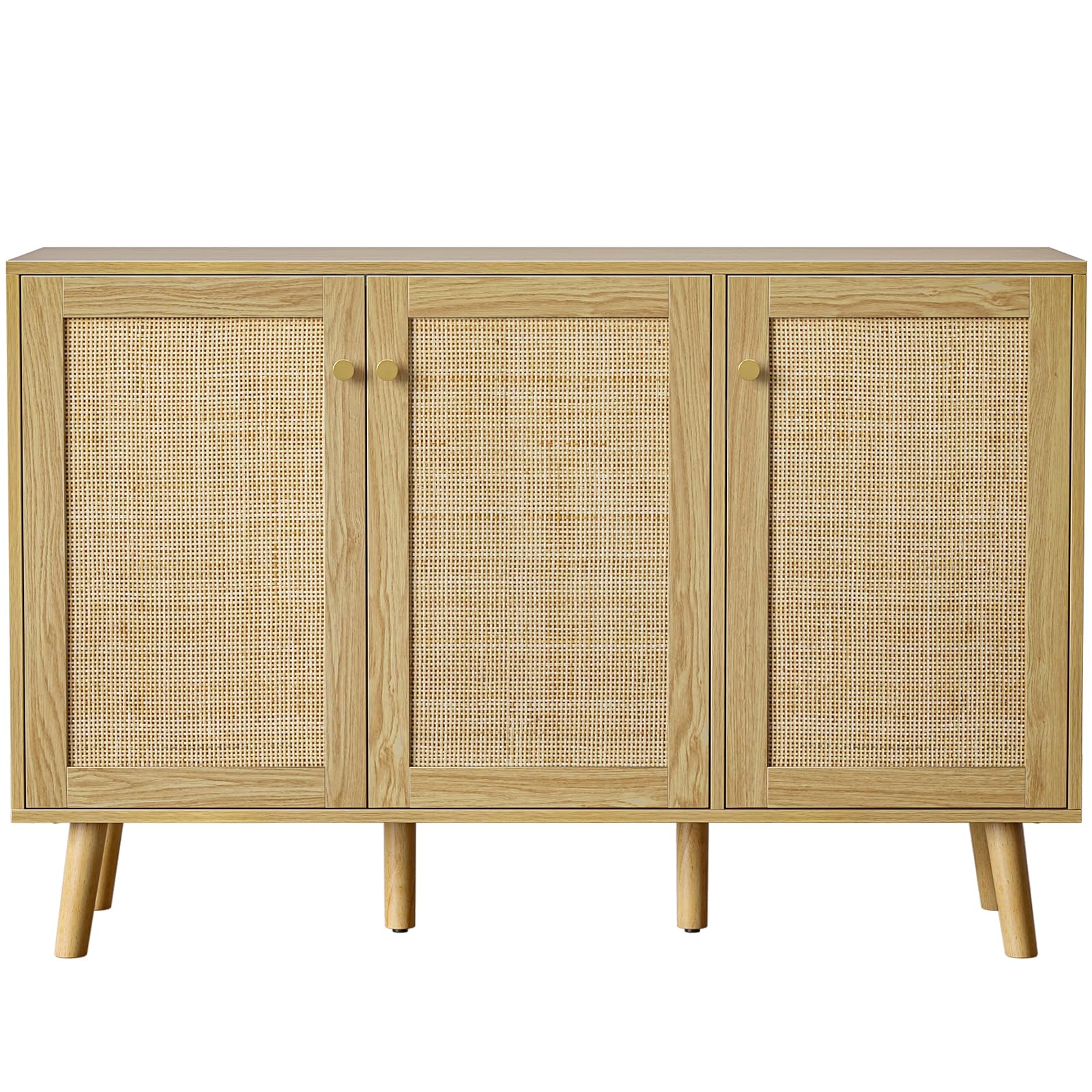 Skokliz Modern Rattan Sideboard - 3-Door Wood Buffet Cabinet with Shelves
