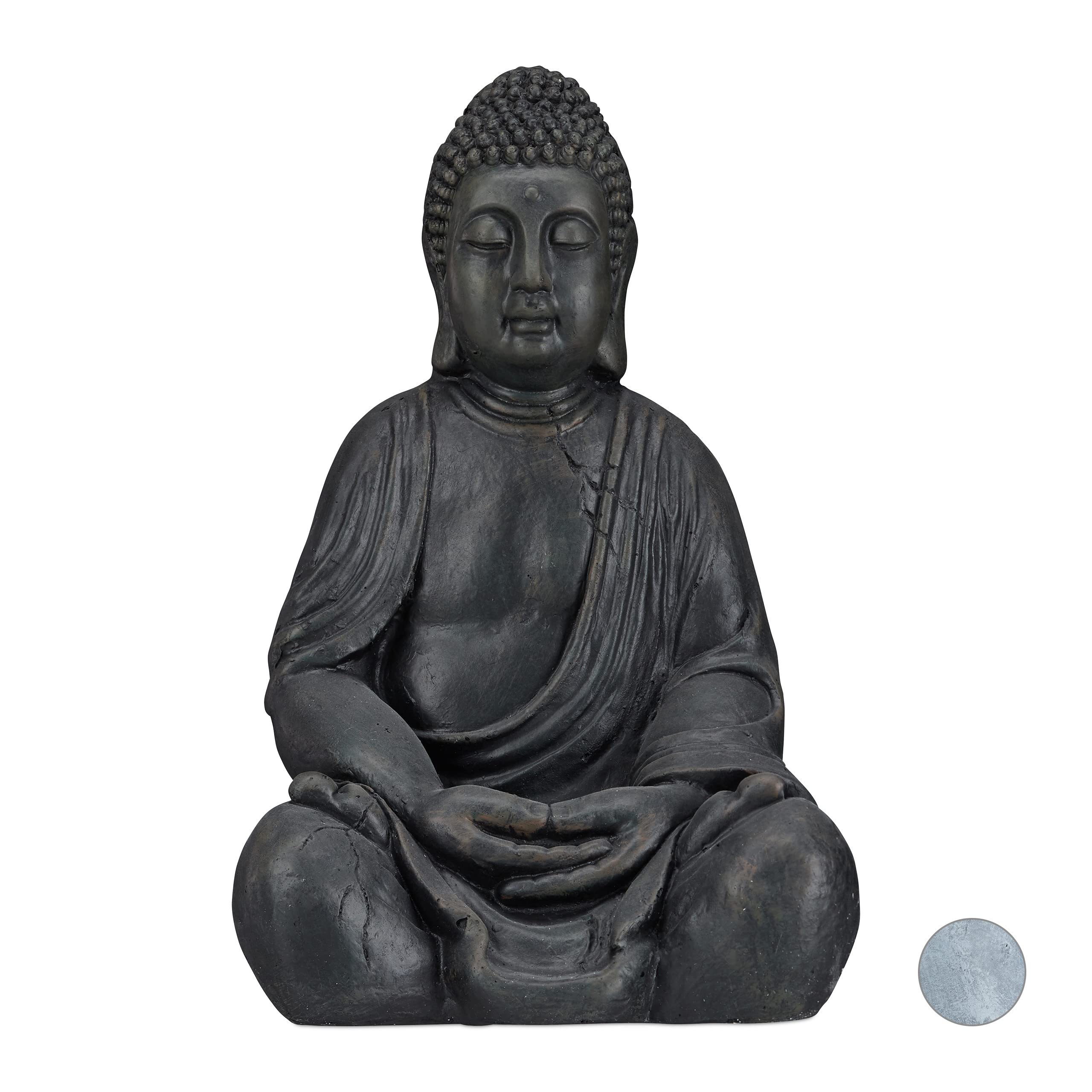 Relaxdays XL Sitting Buddha Figurine – 50cm Ceramic Zen Garden Statue