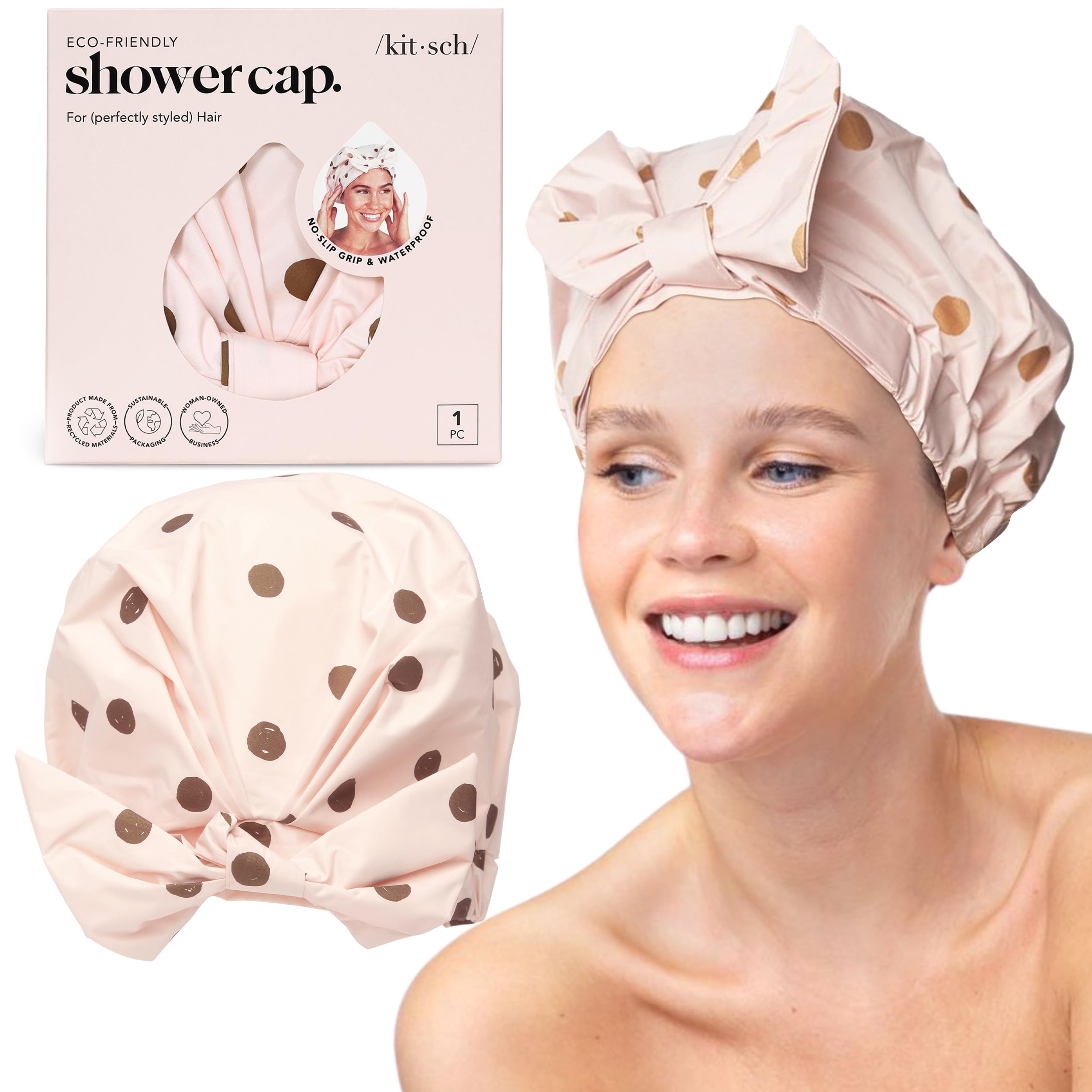 Kitsch Luxury Shower Cap – Reusable Waterproof Hair Cover with Silicon Grip
