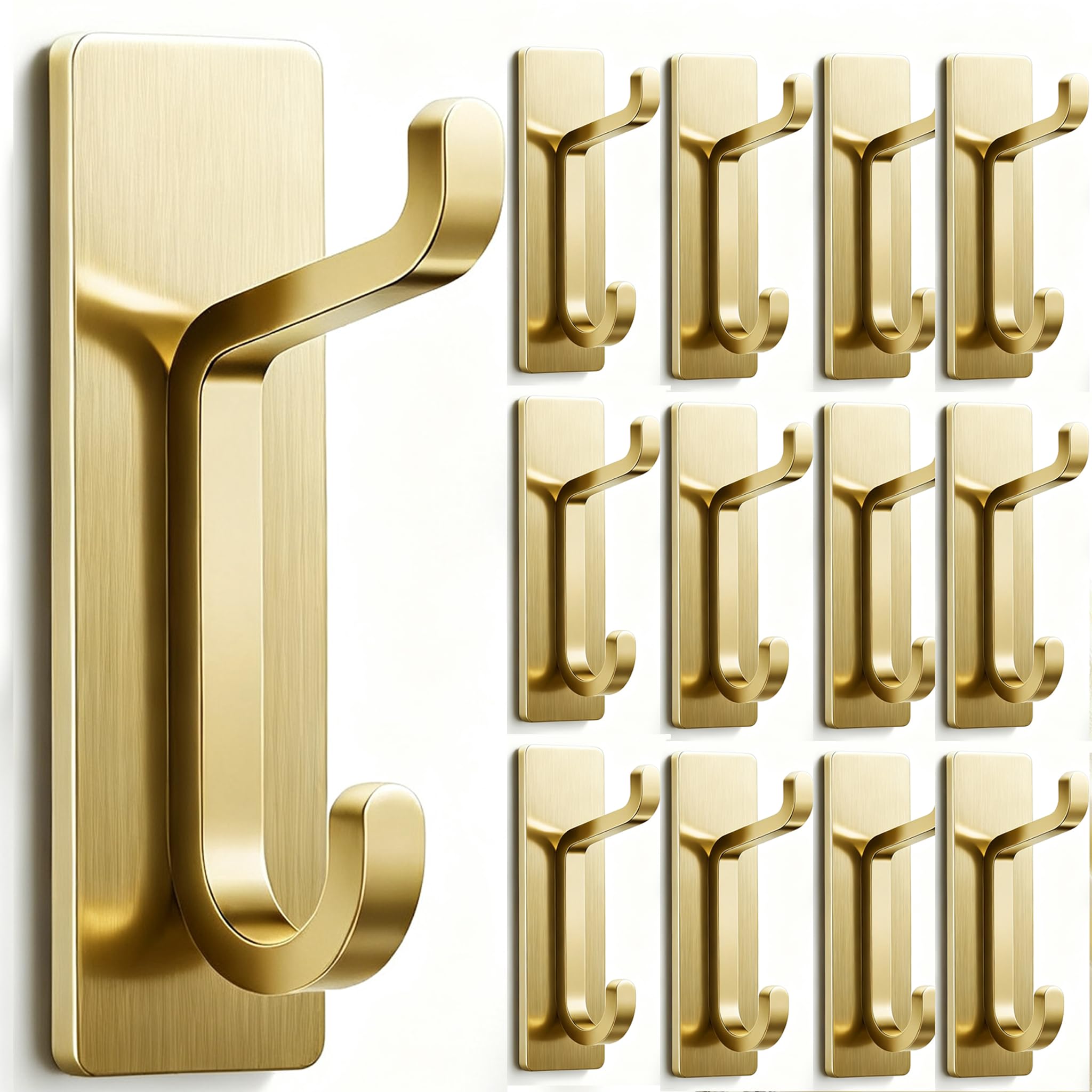 Gold Self Adhesive Hooks – 12-Pack Heavy Duty Wall Hangers