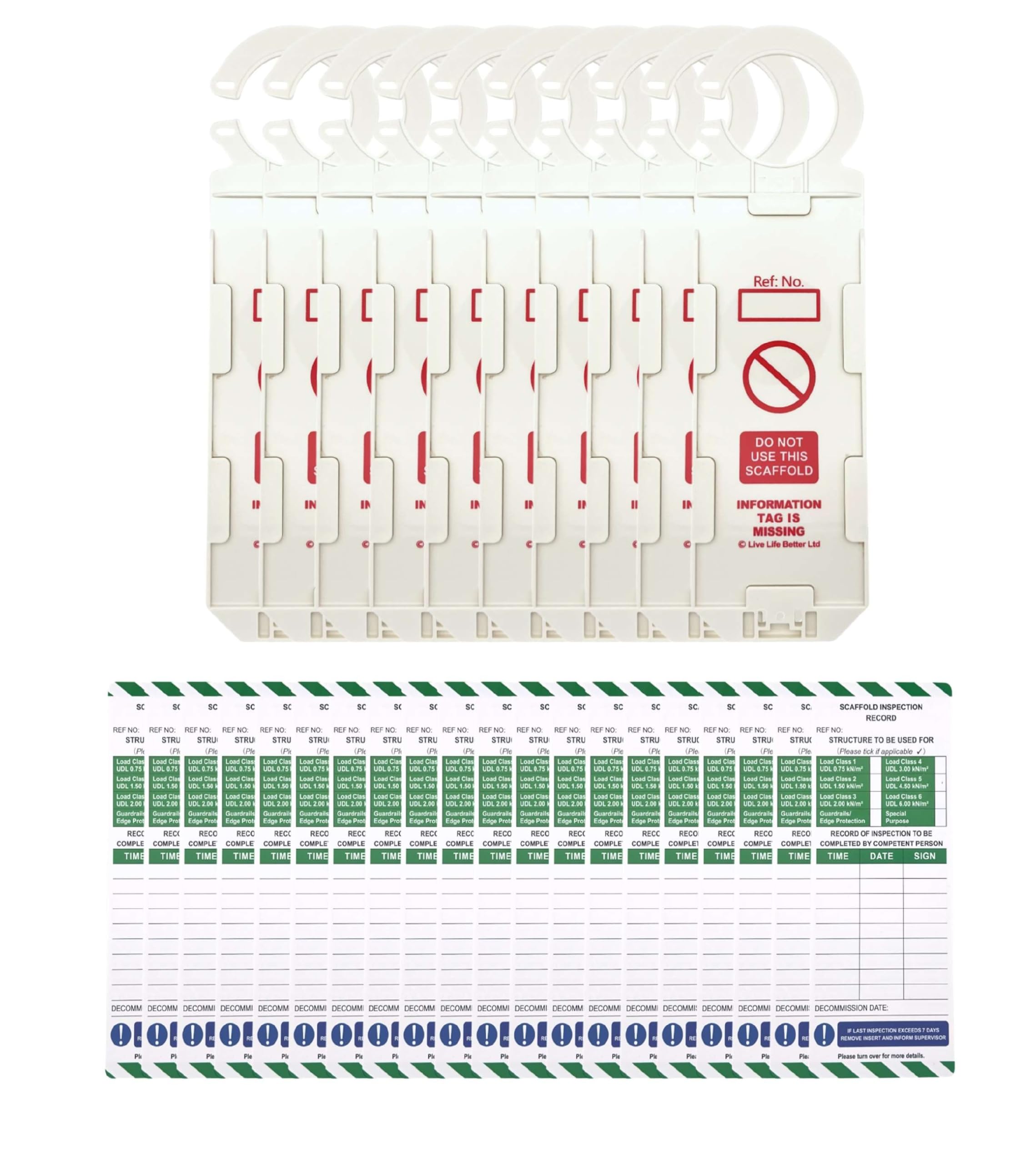 LIVELIFEBETTER Scaffold Inspection Record Tags | 10 Holders & 20 Inserts