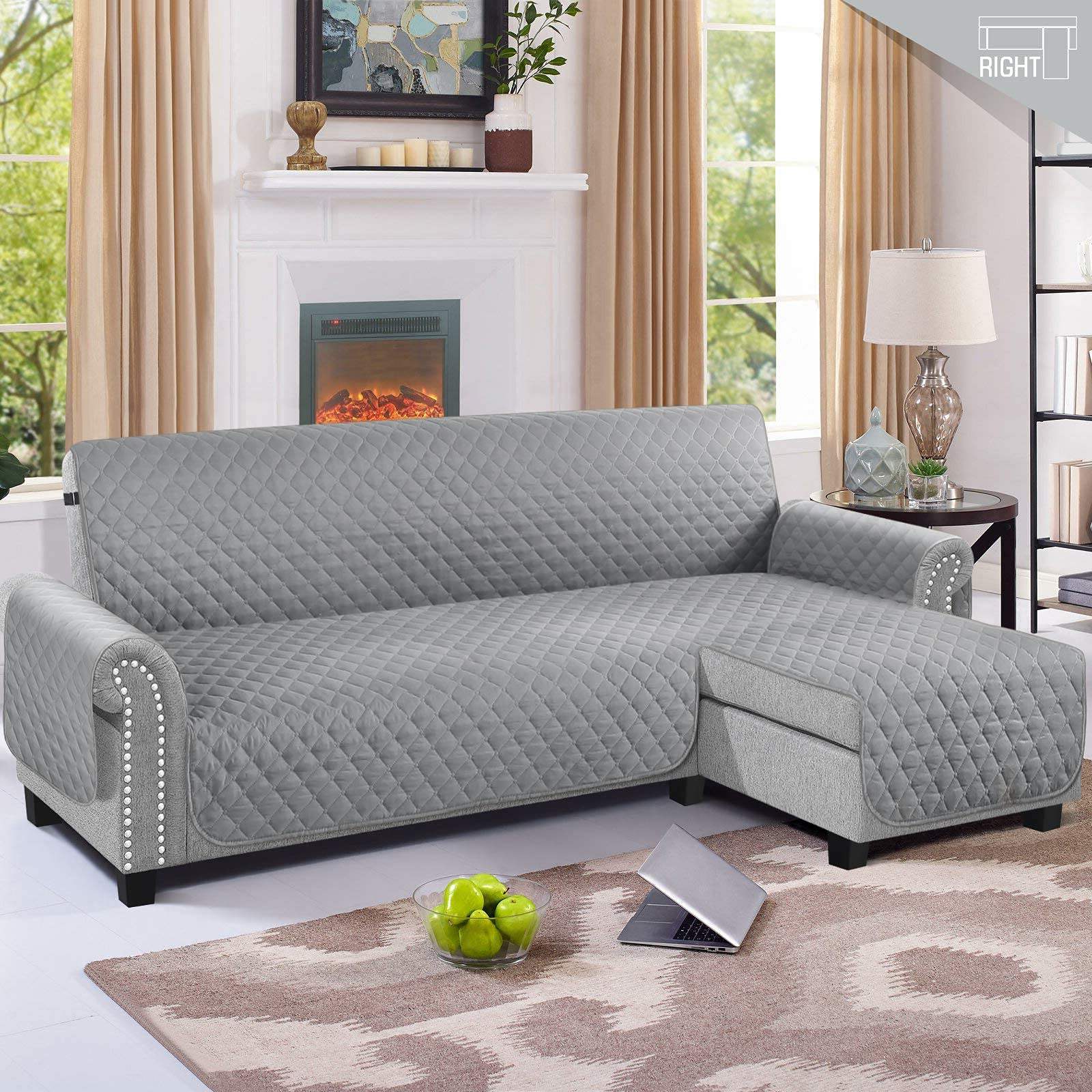 TAOCOCO L-Shape Corner Sofa Cover – Reversible Pet Protector, Pale Grey