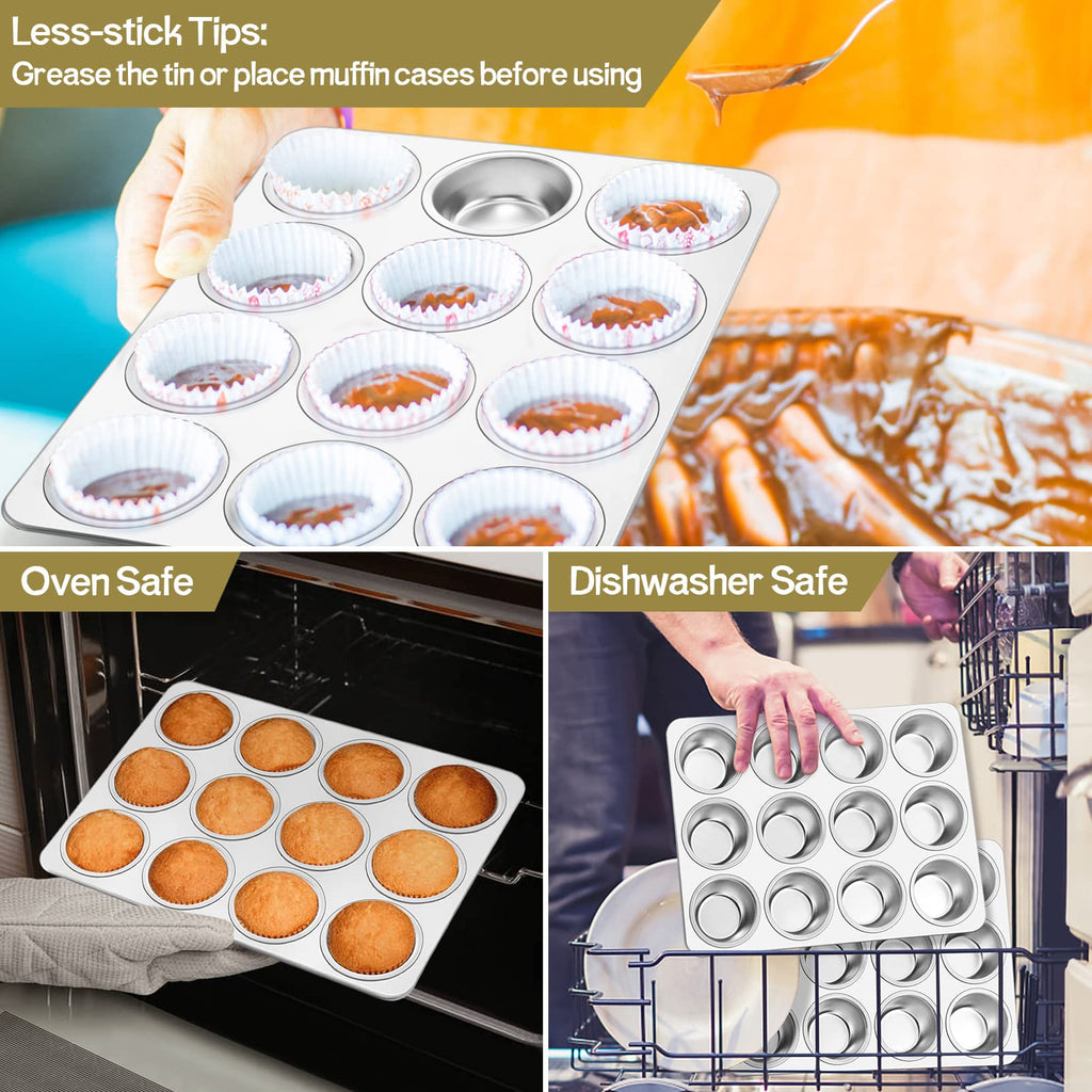 Homikit 2-Pack Stainless Steel Muffin Tin | 12-Cup Non-Toxic Cupcake Tray