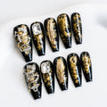 Sun&Beam Nails Handmade Coffin Press On Nails - Black Gold 3D Dragon 10pc