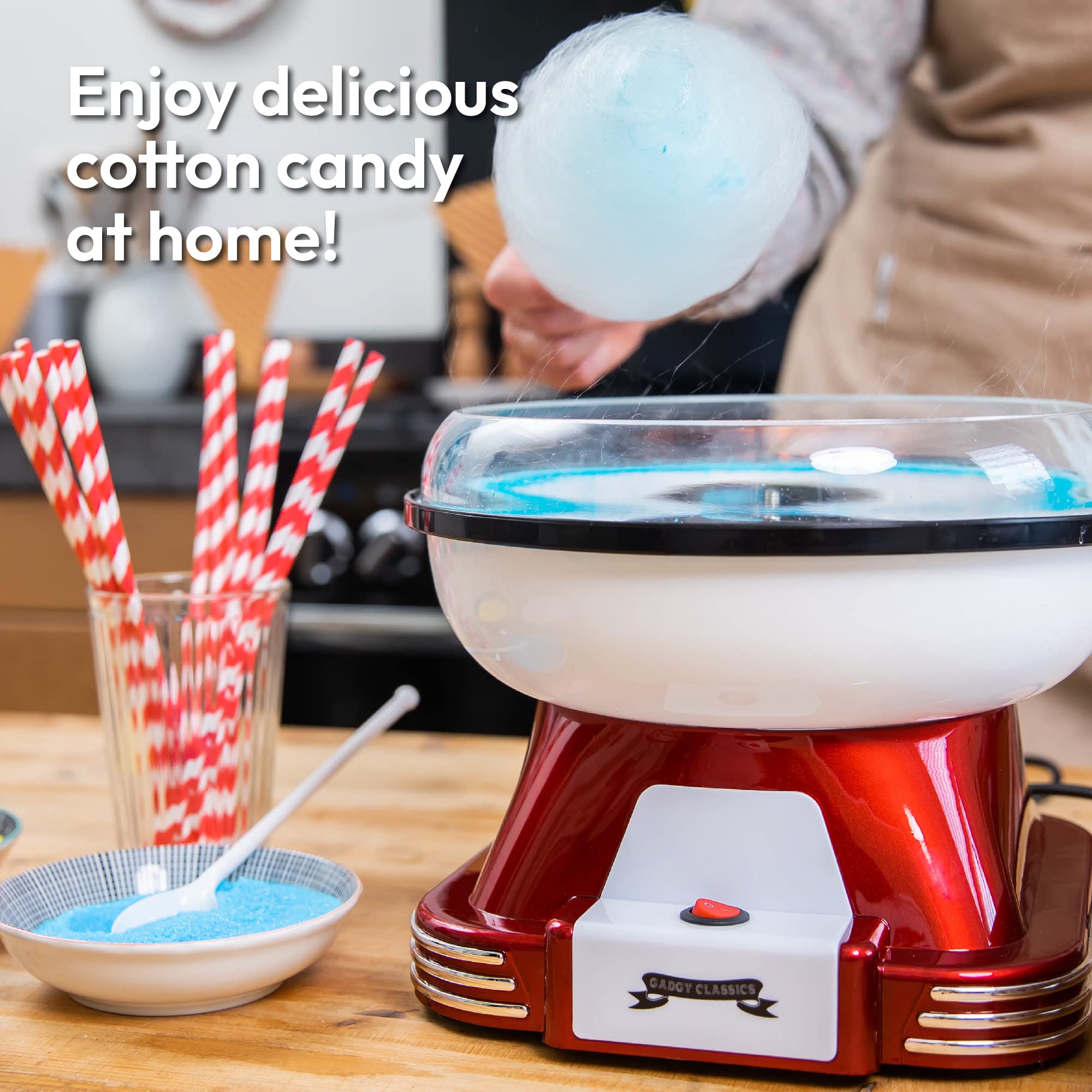Gadgy Retro Candy Floss Machine - 500W Cotton Candy Maker with 10 Sticks