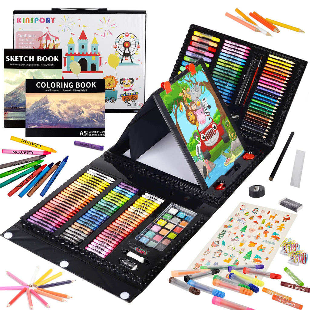 Kinspory 290 PCS Art Set for Kids – Deluxe Drawing Kit with Easel Case