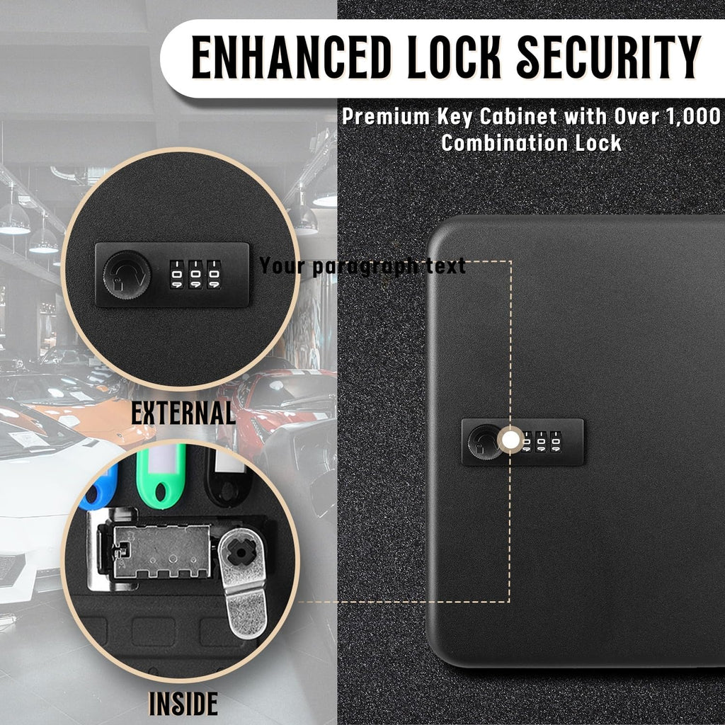 Flexzion Key Box Wall Mount With Code - Black Key Cabinet Lock Box Key Storage Box Wall Mount with Combination Lock - image 3