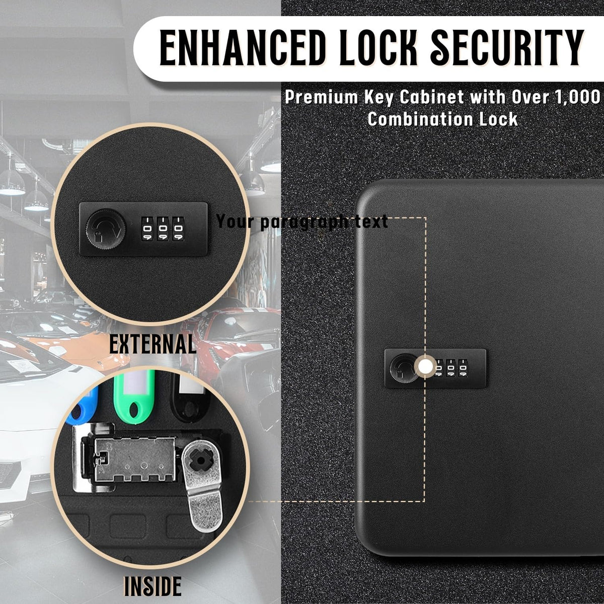 Flexzion Key Box Wall Mount With Code - Black Key Cabinet Lock Box Key Storage Box Wall Mount with Combination Lock - image 3