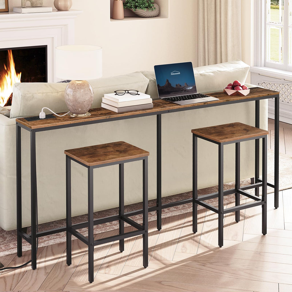 MAHANCRIS 180 CM Narrow Console Table with Power Outlet | Industrial Black