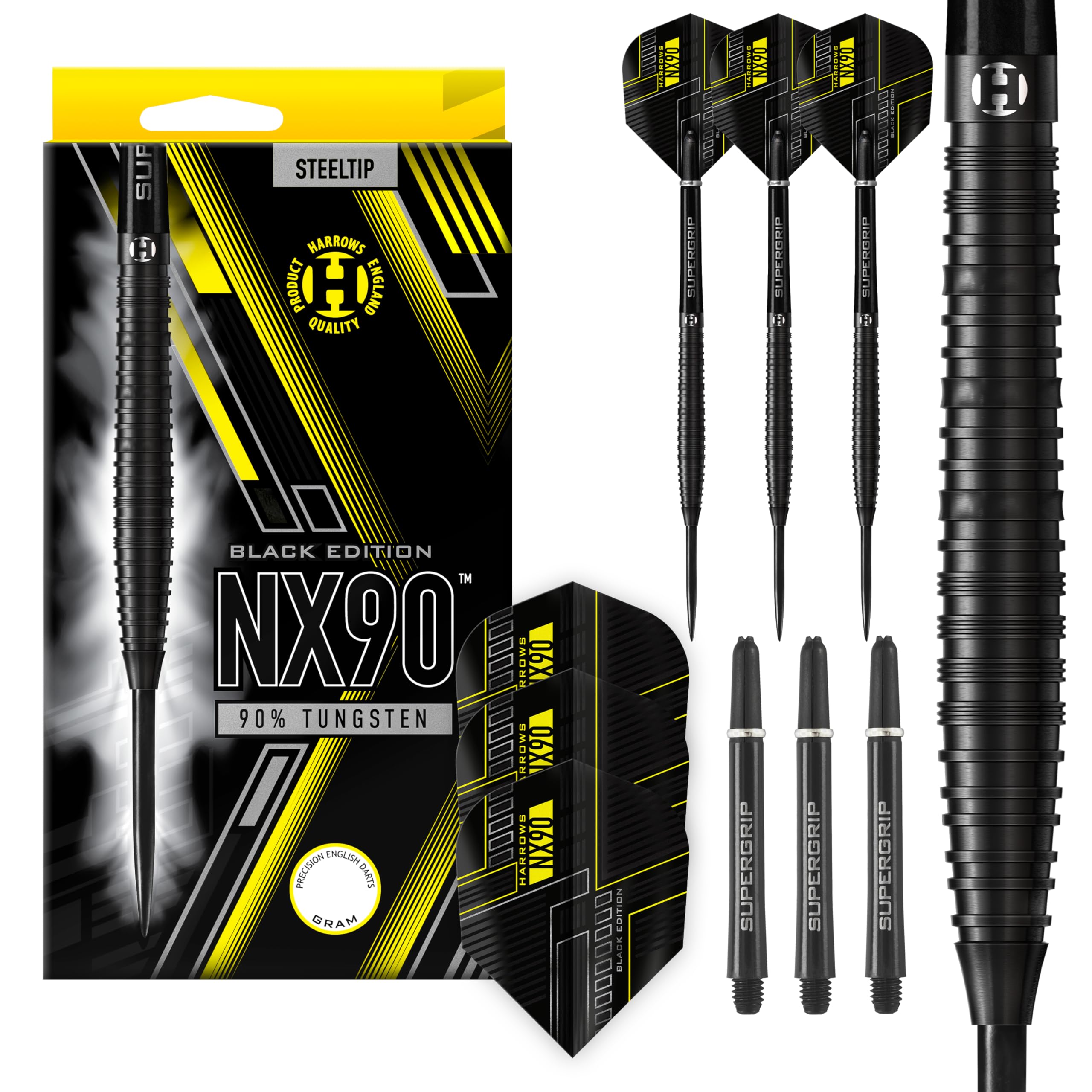 Harrows NX90 Black Edition 90% Tungsten Steel Tip Darts Set