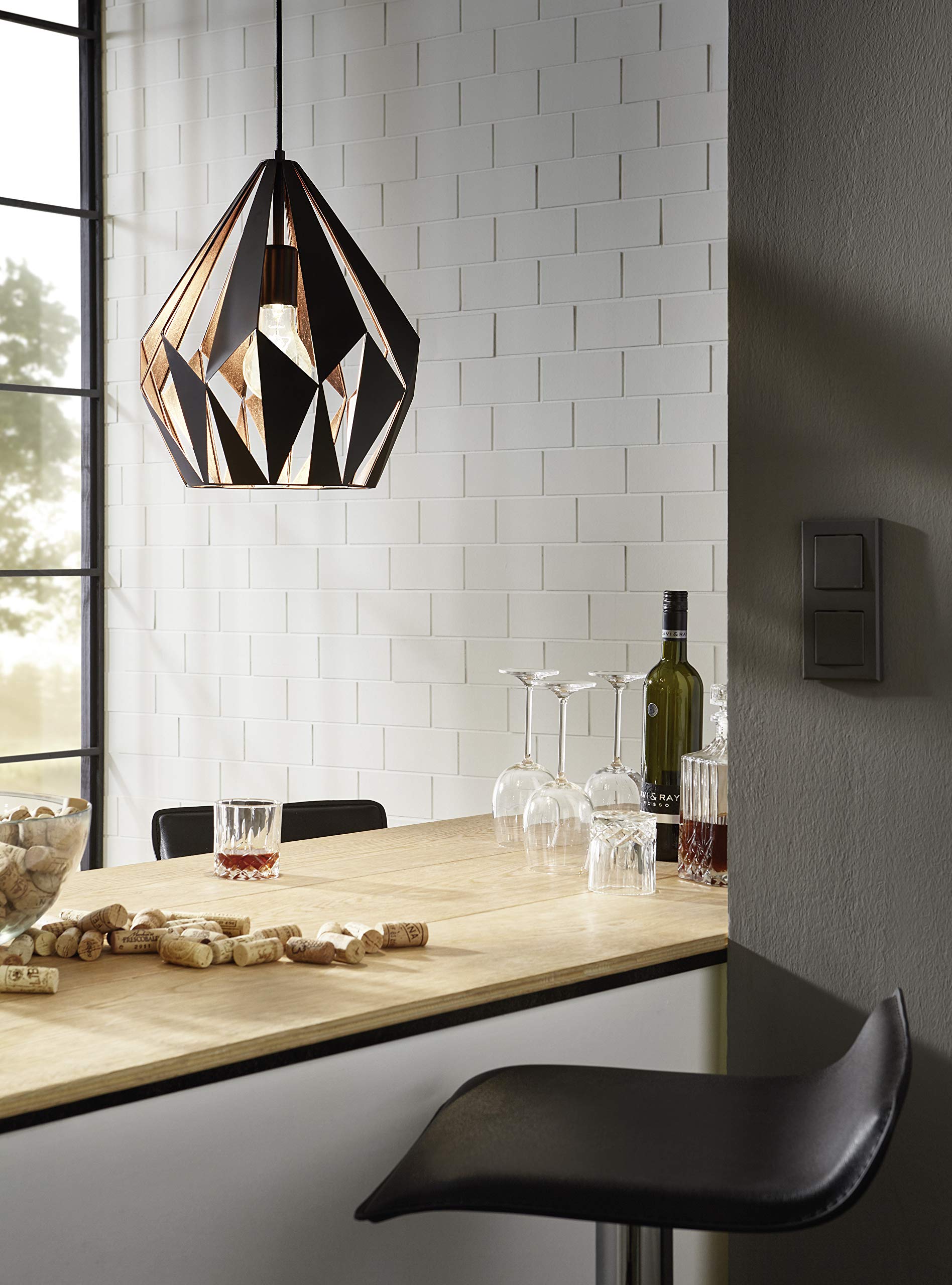 EGLO Vintage Steel Pendant Light | Industrial Black & Copper – 60W