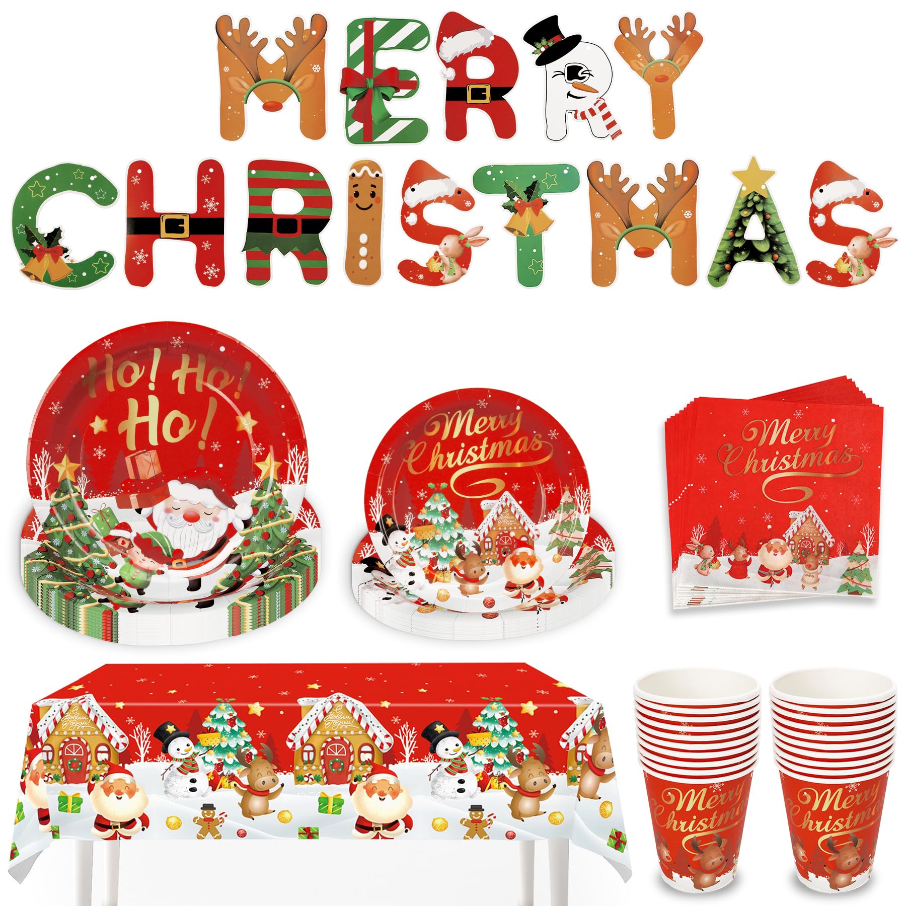 Christmas Party Tableware Set - 82Pcs Disposable Dinnerware for 20