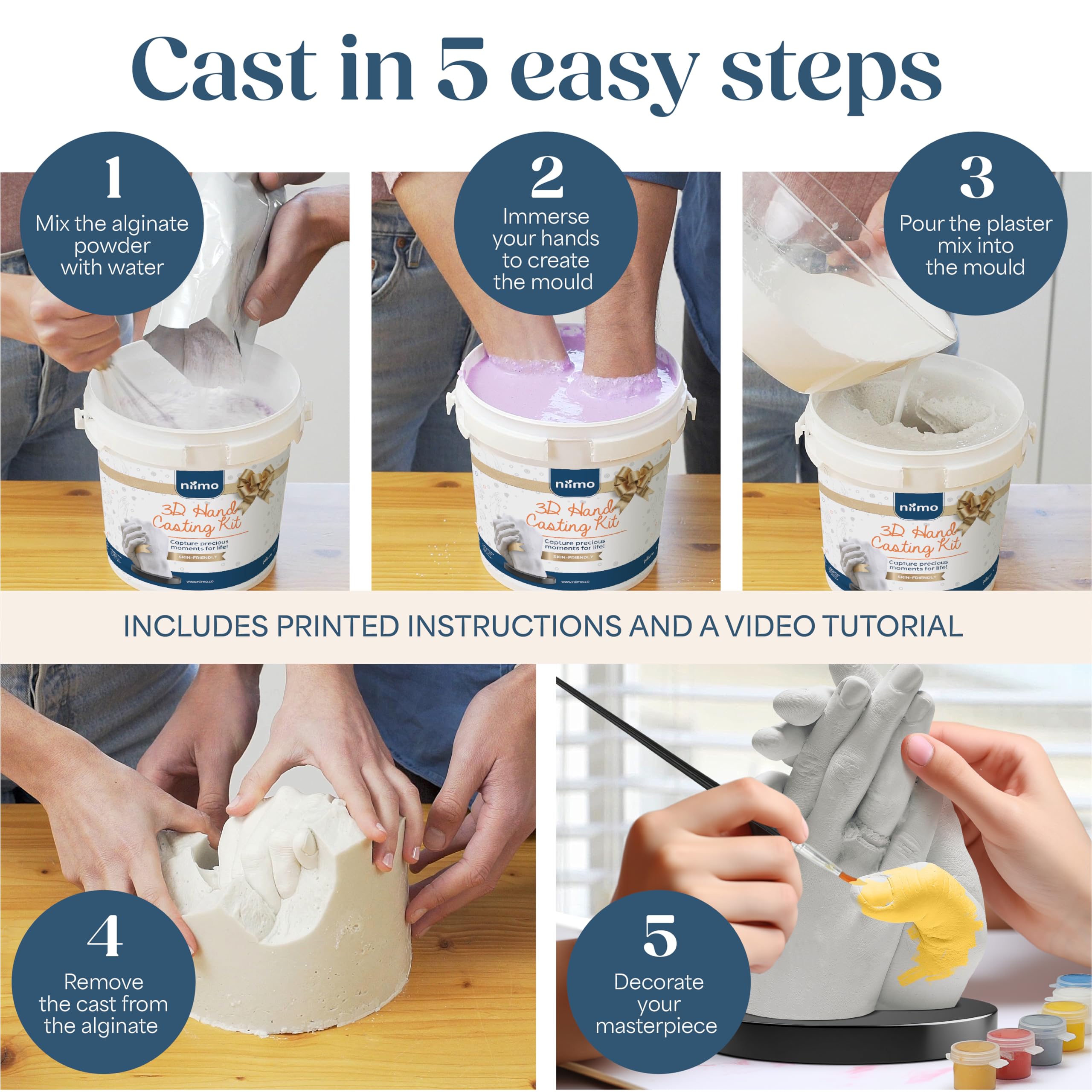 Niimo 3D Hand Casting Kit - Skin-Safe DIY Hand Moulding Set with Stand