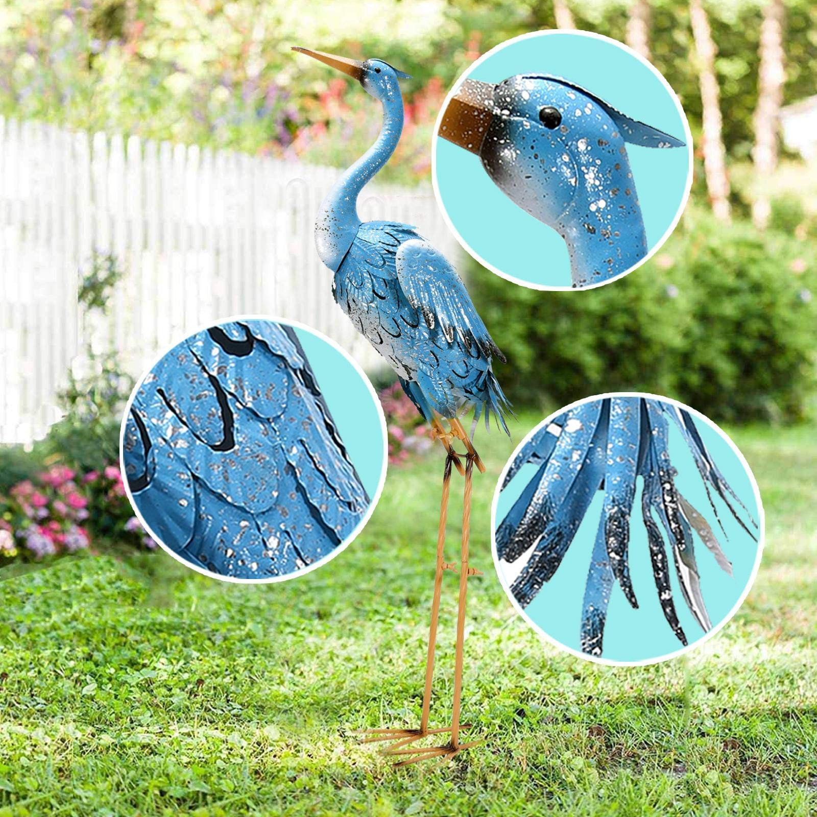 Goodeco 96cm Blue Metal Crane Statue – Standing Heron Garden Sculpture