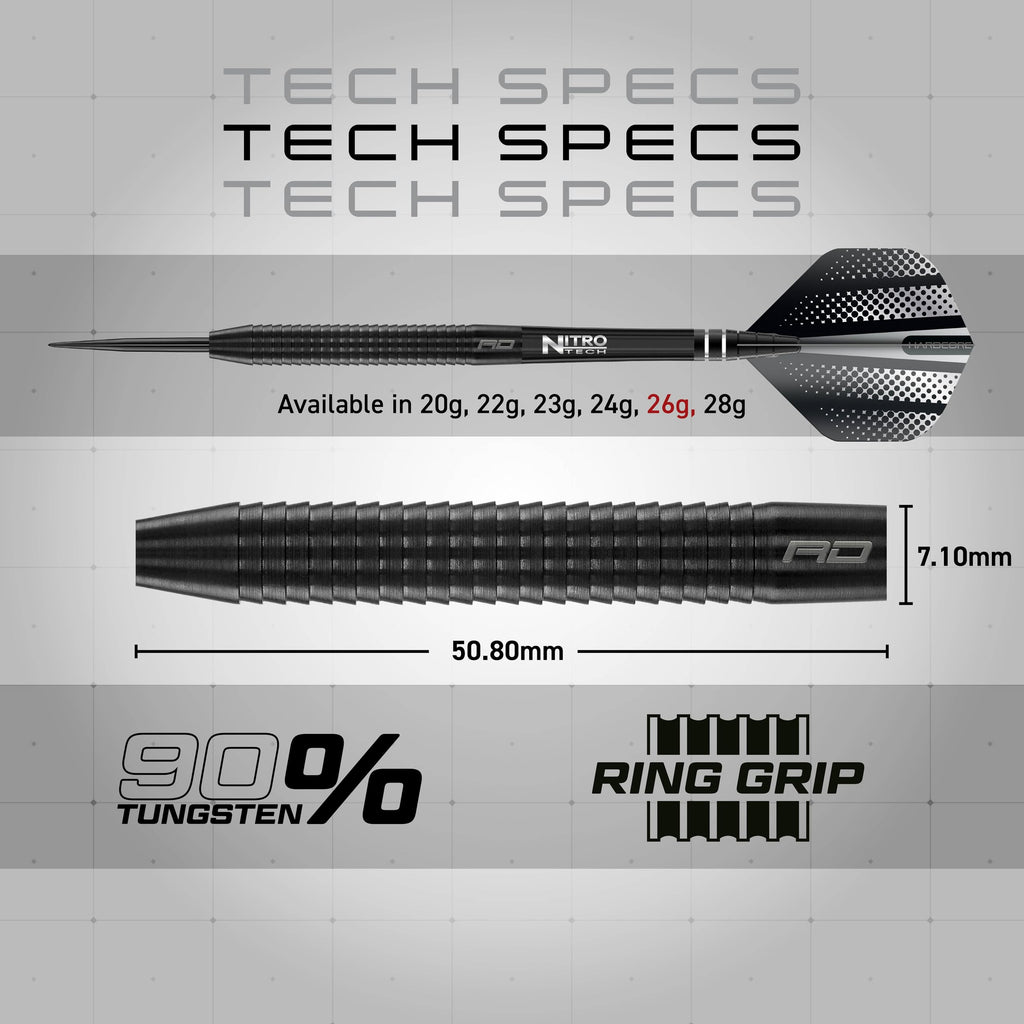 Red Dragon Razor Edge Black 26g Steel Tip Darts – 85% Tungsten Set